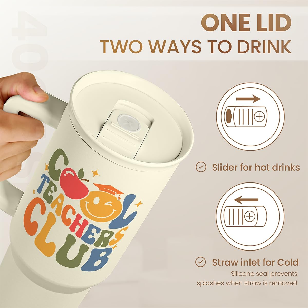 Detalle de Cool Teacher Club Tumbler 40oz Stainless Steel Insulated Coffee Travel Cup with Handle
