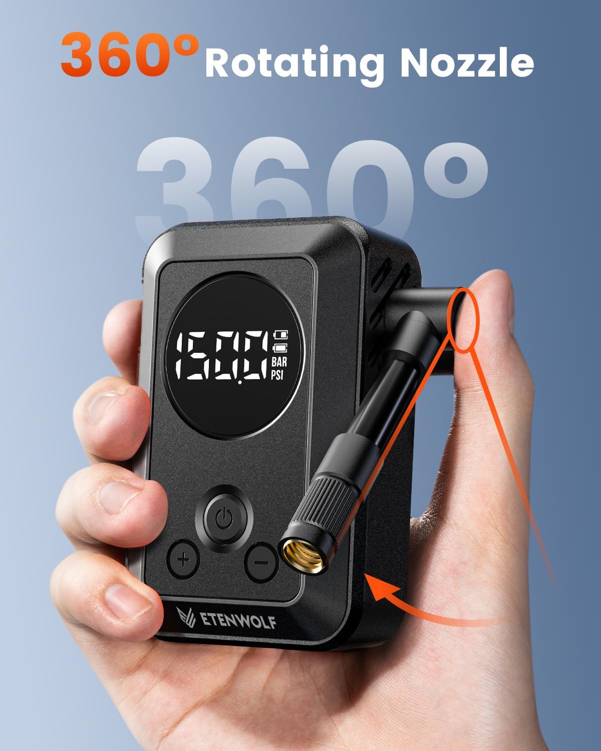 Thumbnail 6 de ETENWOLF Mini Electric Bike Pump with Gauge — 10.34 BAR, Presta & Schrader Compatible