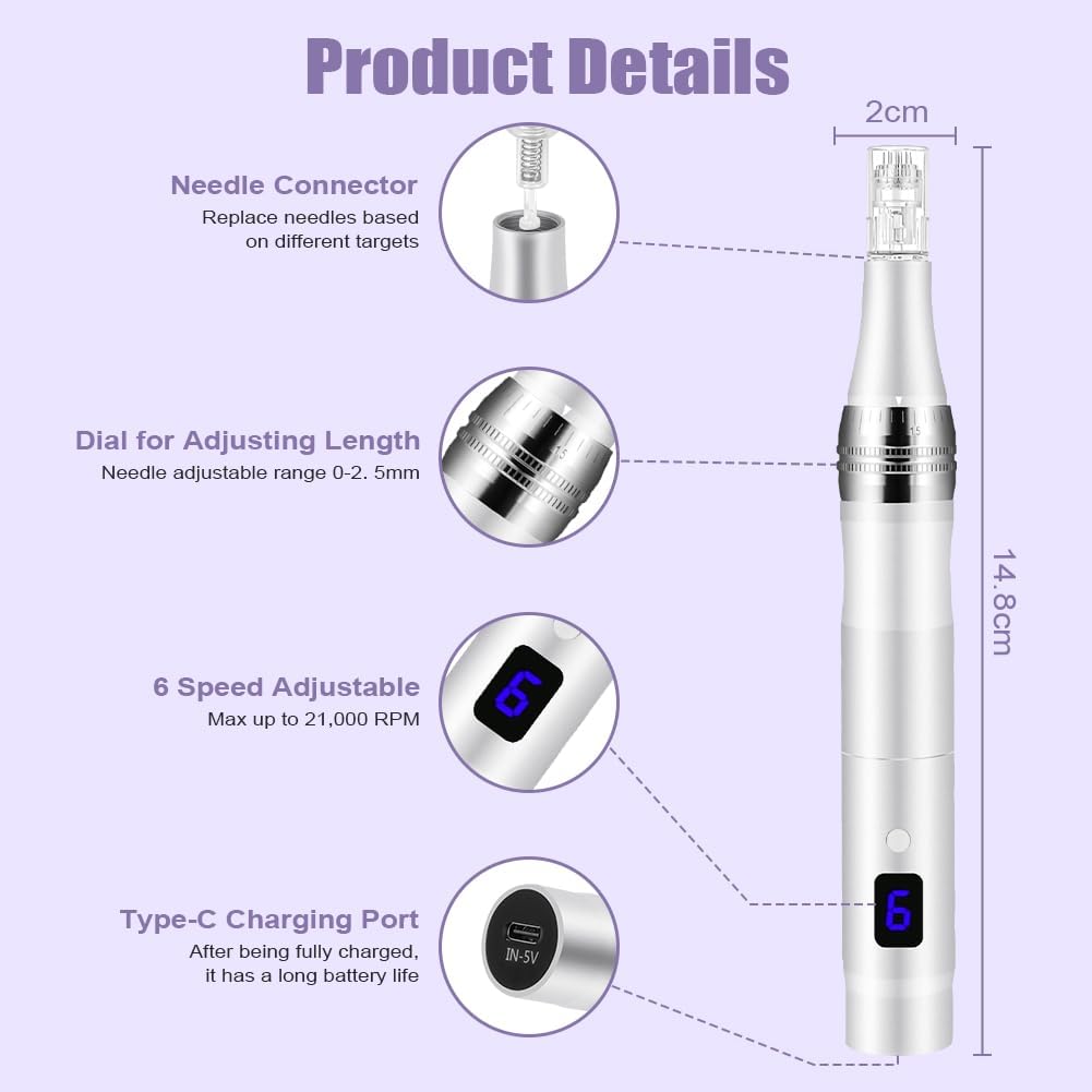 Thumbnail 1 de Vicloon Dermapen Elettrico per Microneedling Professionale con Display LCD, 6 livelli e 12 cartucce sigillate