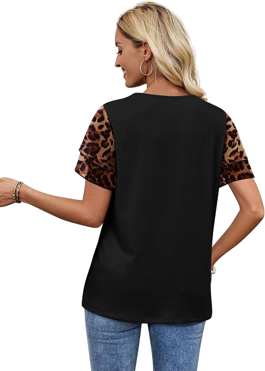 Detalle de WIHOLL Women’s Ruffle Sleeve Chiffon Summer Tops (Casual Blouse for Beach & Vacation)