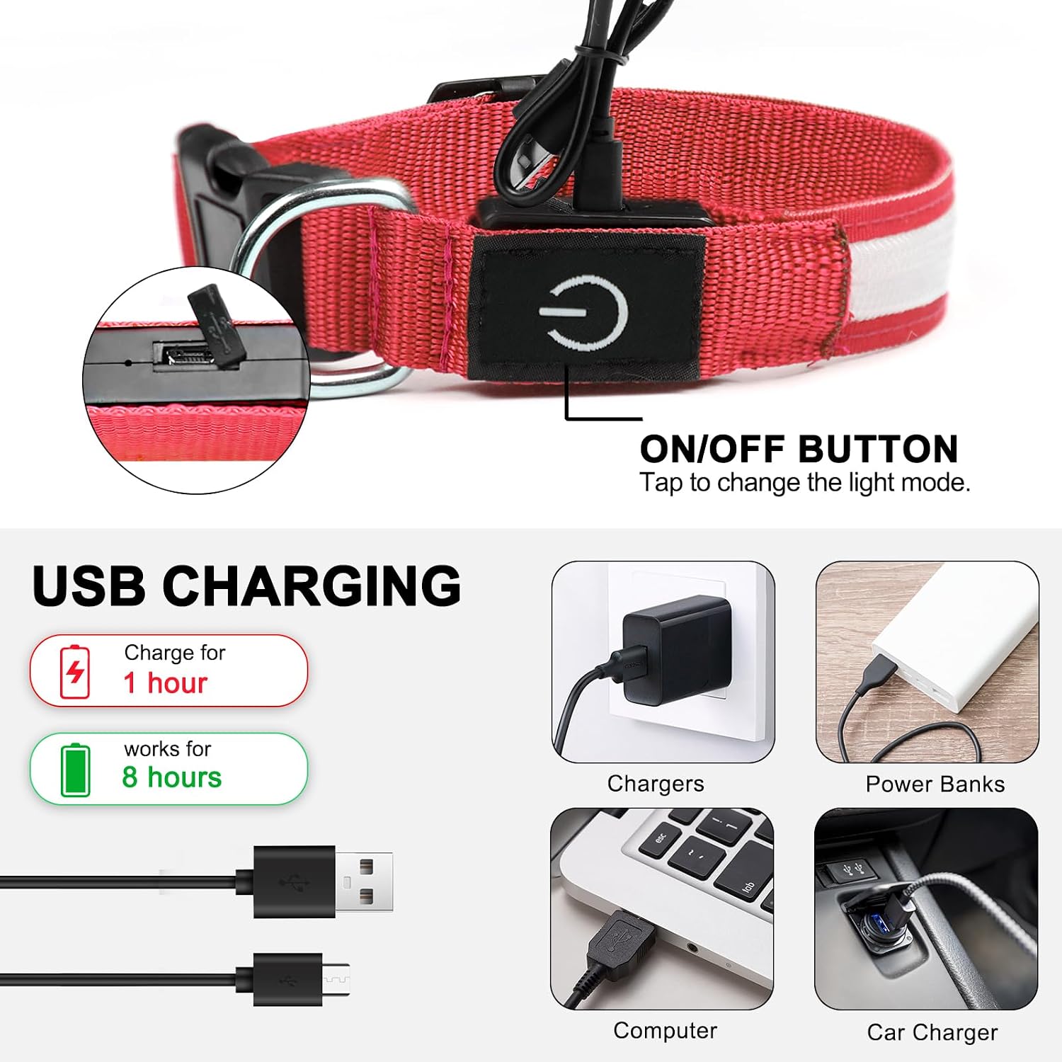 Detalle 1 de Nepfaivy flashing dog collar lights