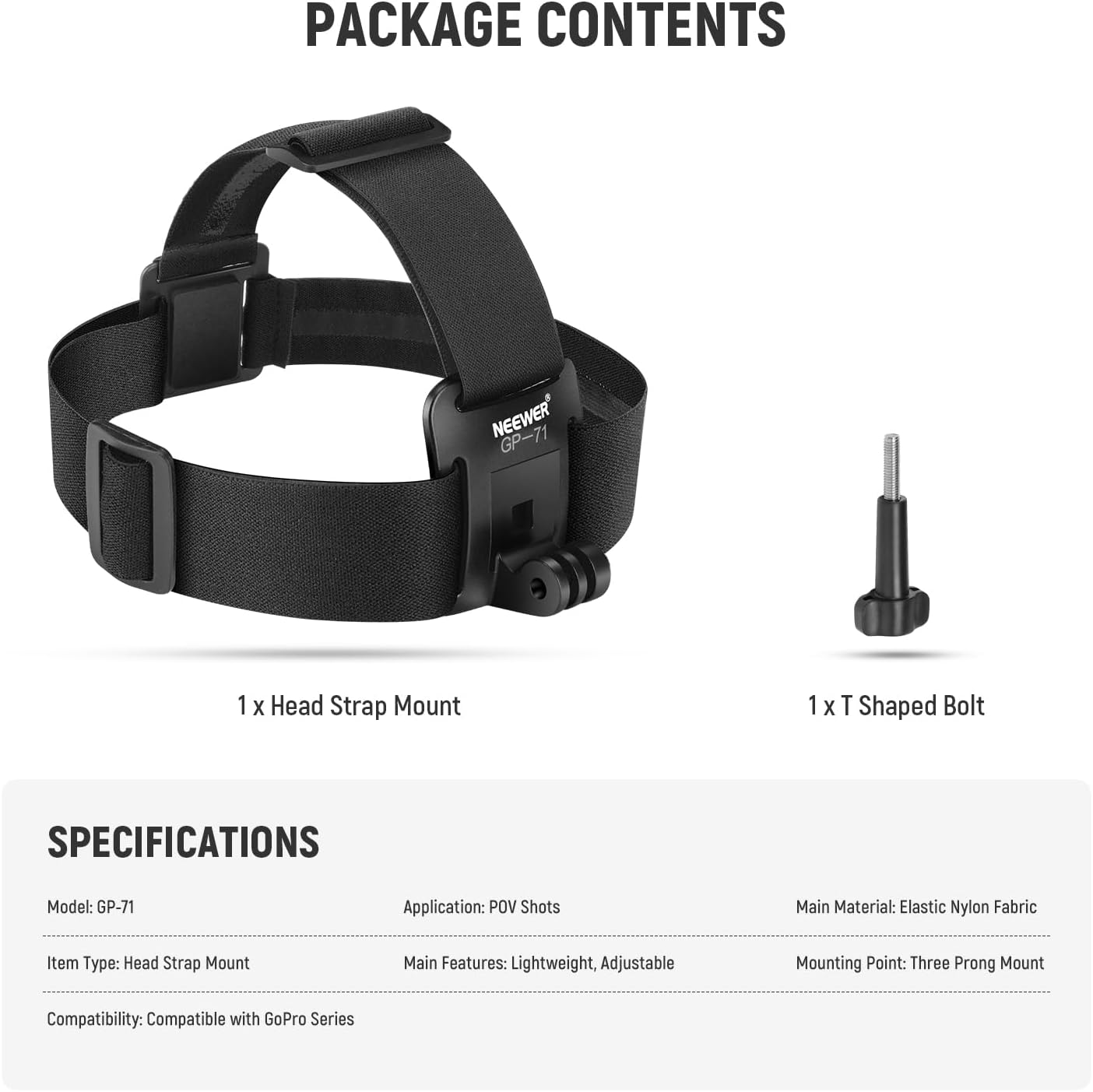 Thumbnail 6 de Neewer GP-71 adjustable head strap mount for GoPro HERO 13–7 (and earlier) action cameras