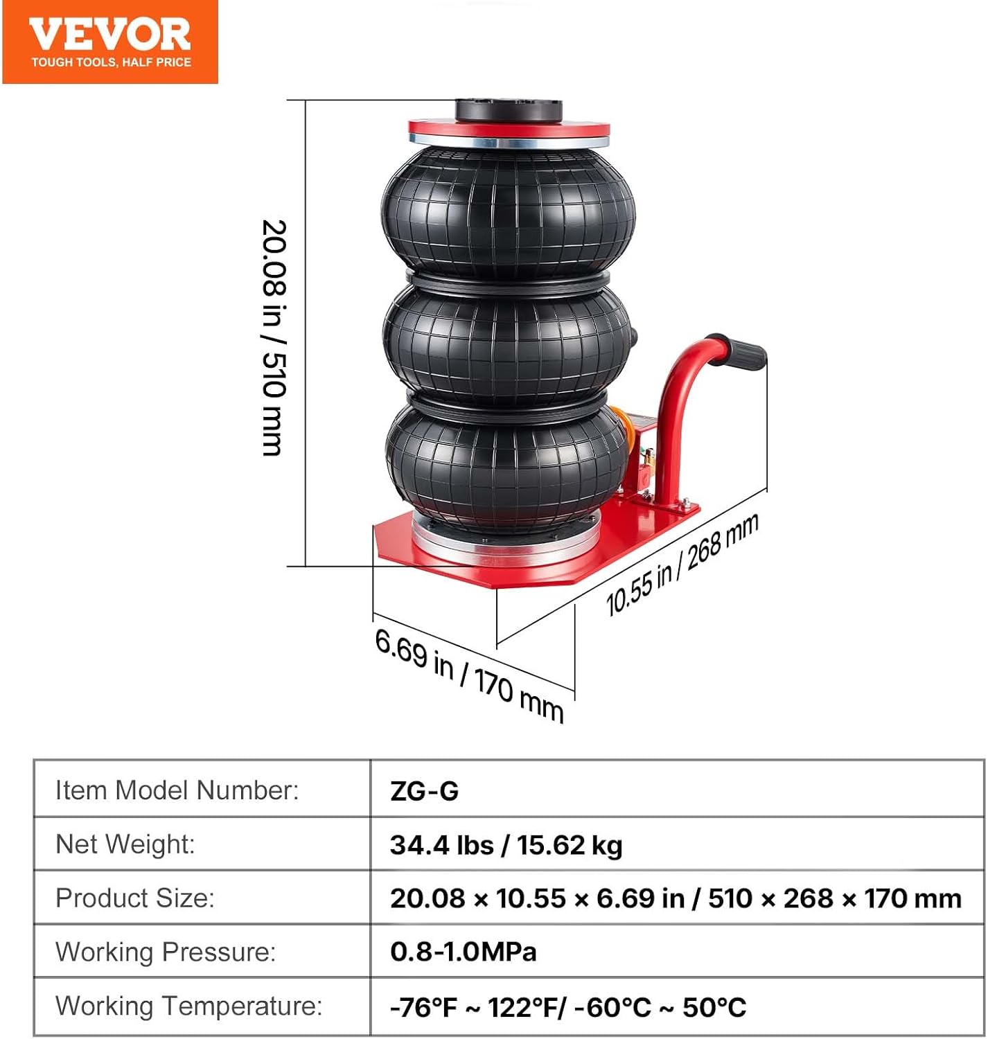 Thumbnail 6 de VEVOR Air Jack 3 Ton triple bag