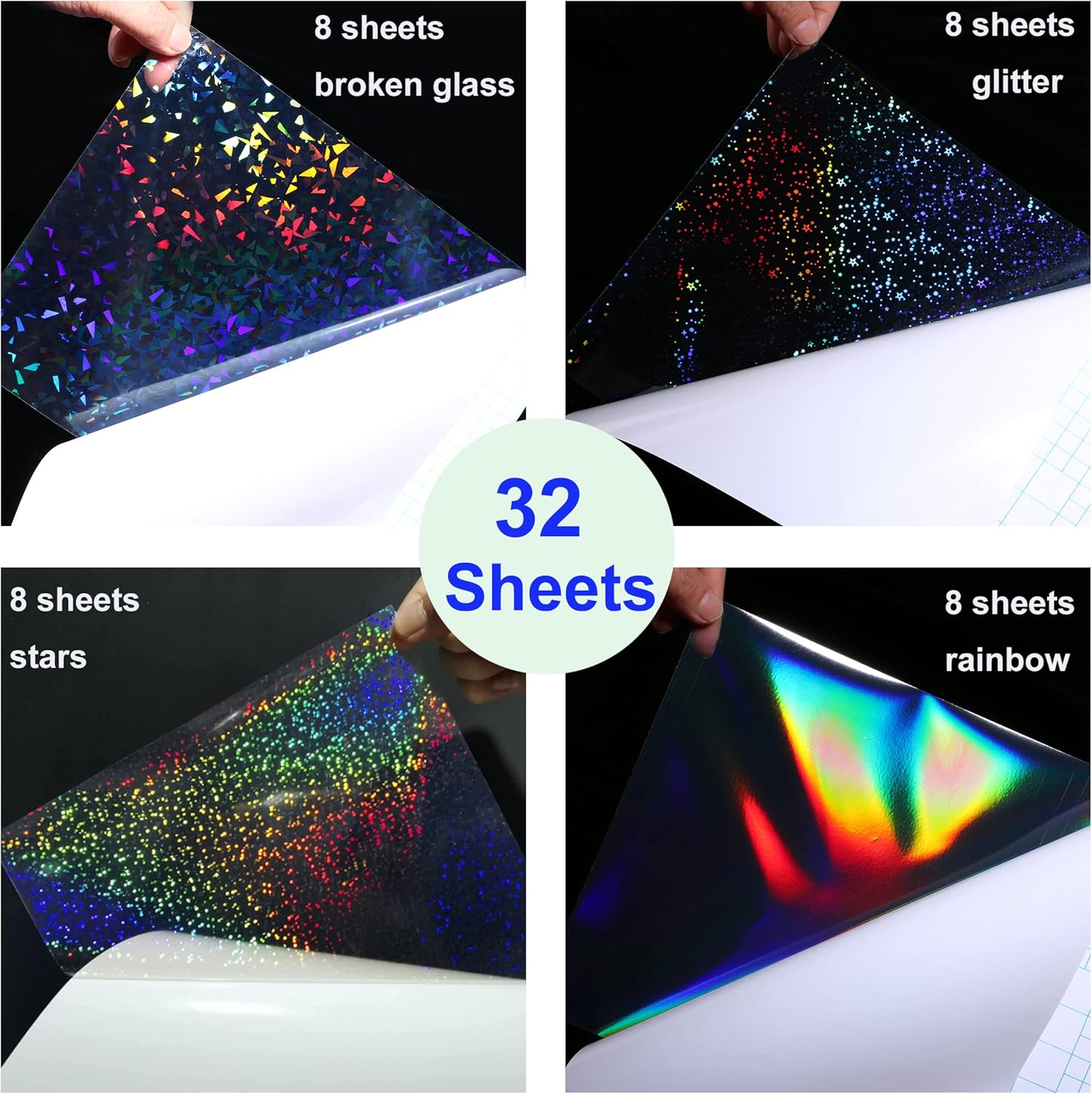 Thumbnail 2 de Holografische Vinyl-Overlay-Aufkleber (32 Blatt, A4, transparent) – 4 Designs gemischt, selbstklebend