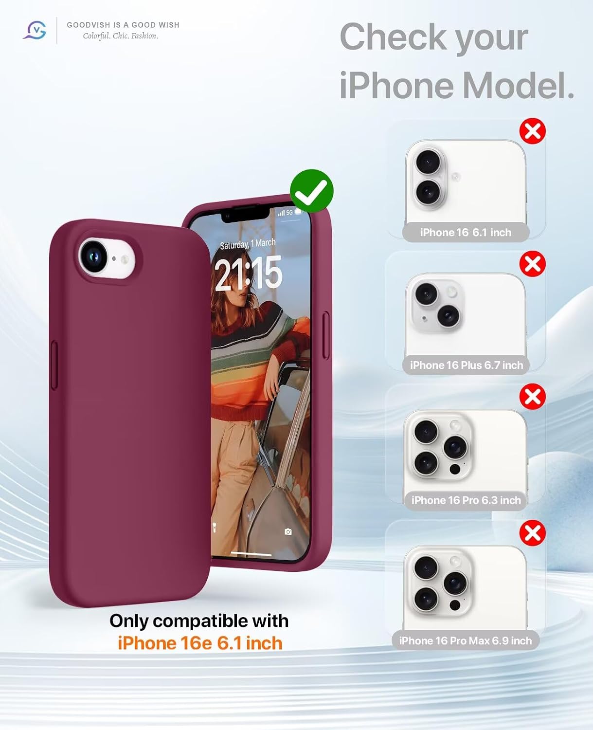 Detalle 2 de GOODVISH 3 en 1 Coque iPhone 16e 6,1" Vin Rouge
