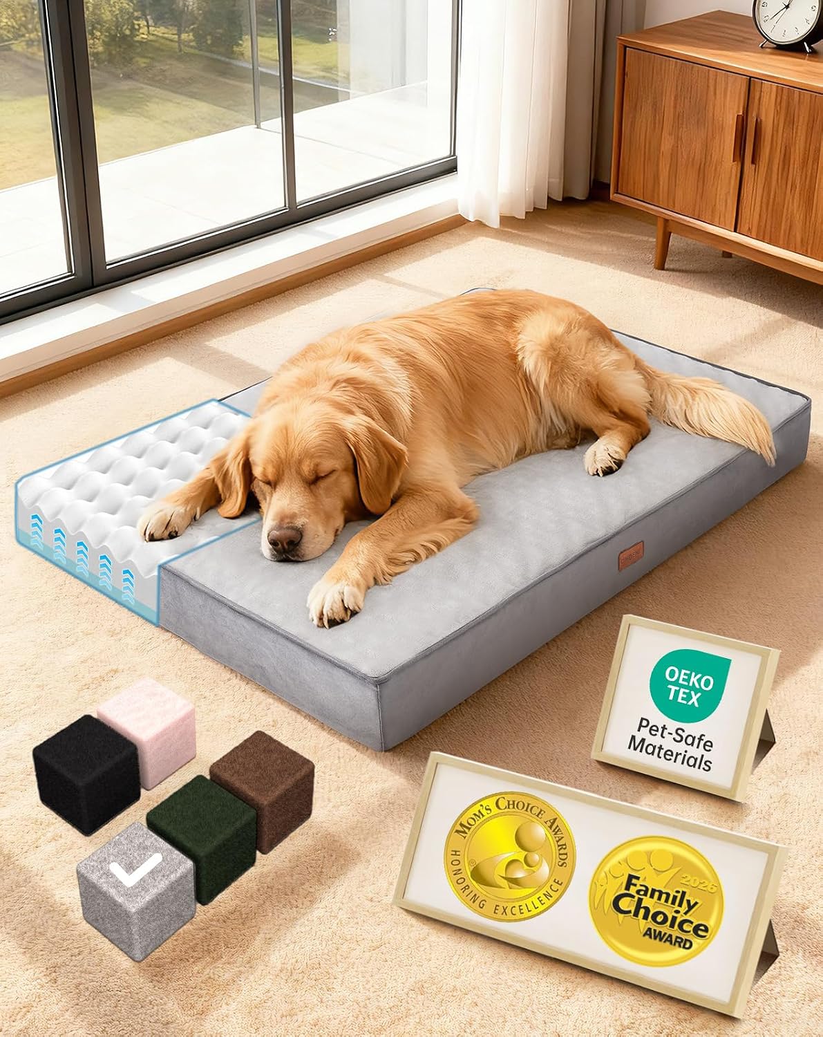 Detalle de OhGeni PBR3V137 Orthopedic Dog Bed, 41 x 28-Inch Reversible Memory Foam, Gray