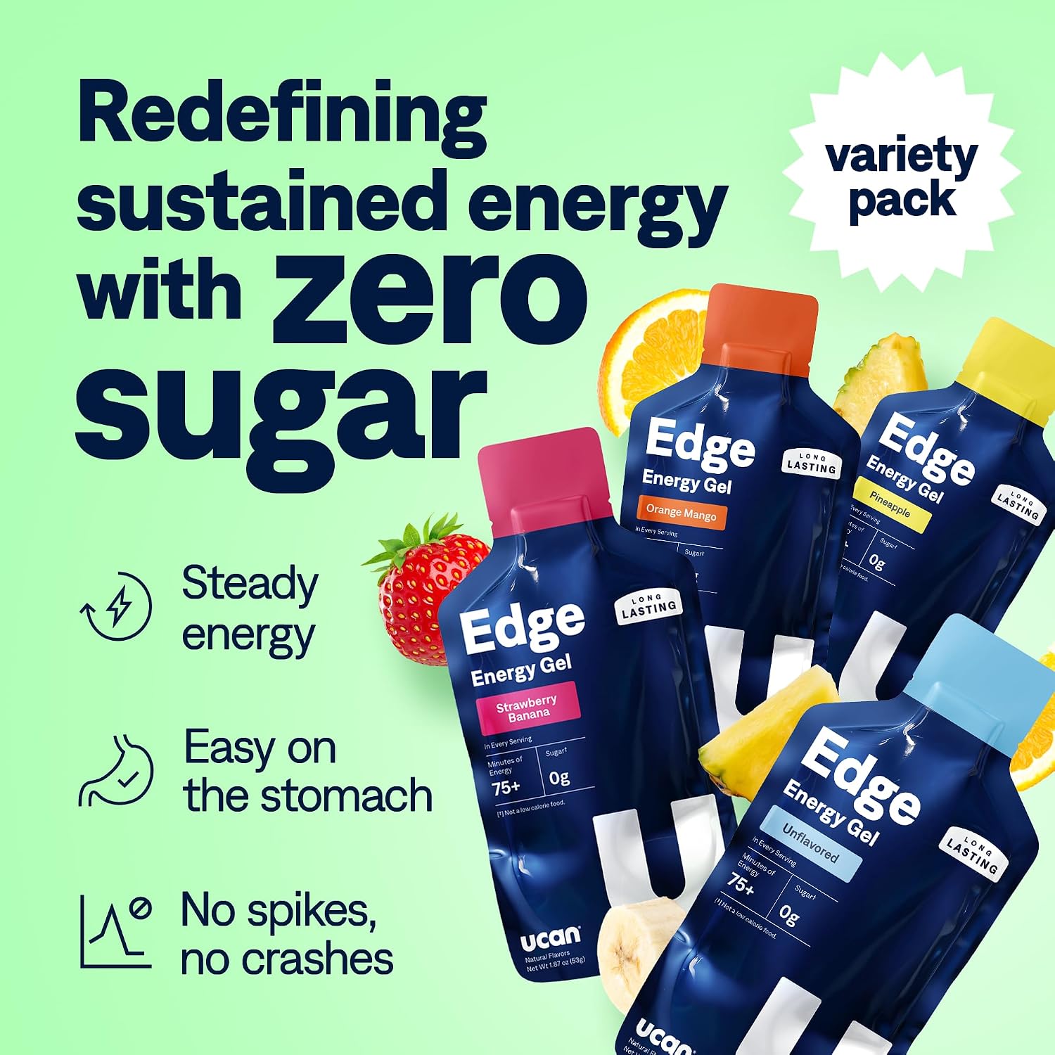Detalle de UCAN Edge Energy Gel Shots – Variety Pack (12, 2 Ounce Packets)