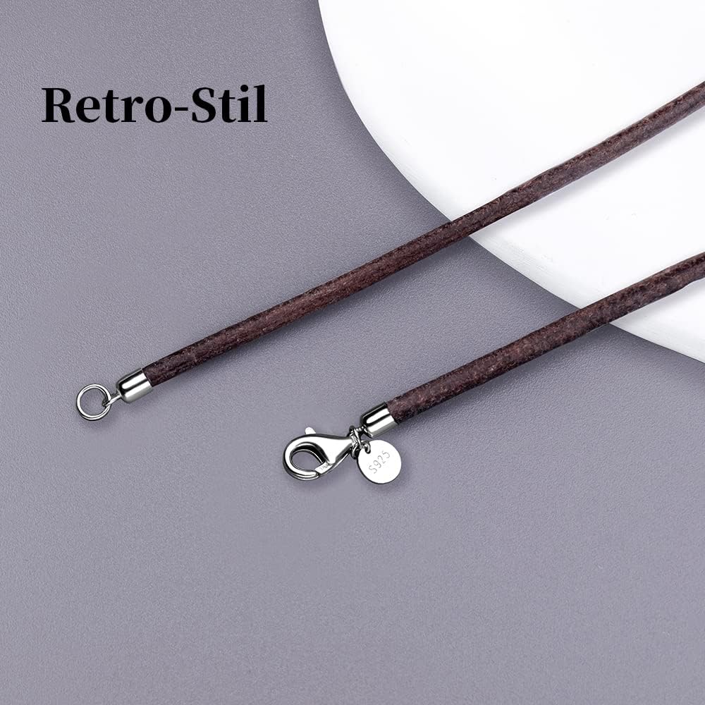 Detalle de Viwind Echtleder Halskette mit 925 Sterling Silber Verschluss (2,5/3 mm), geflochten, Länge 45–60 cm