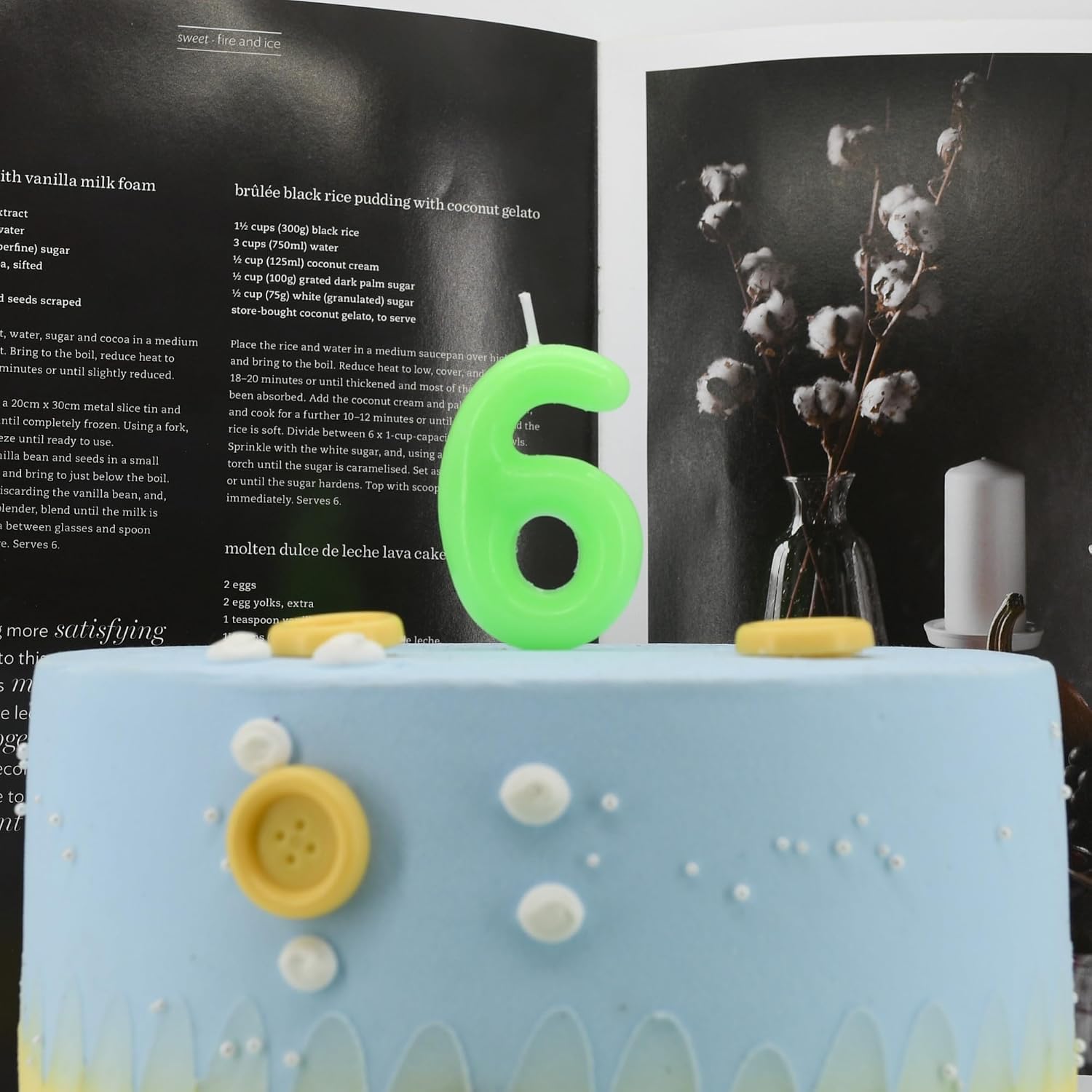 Detalle de DERVENTA Luminous Green Number Candle 6 | 2.36 inch smokeless wax cake topper for birthdays and anniversaries