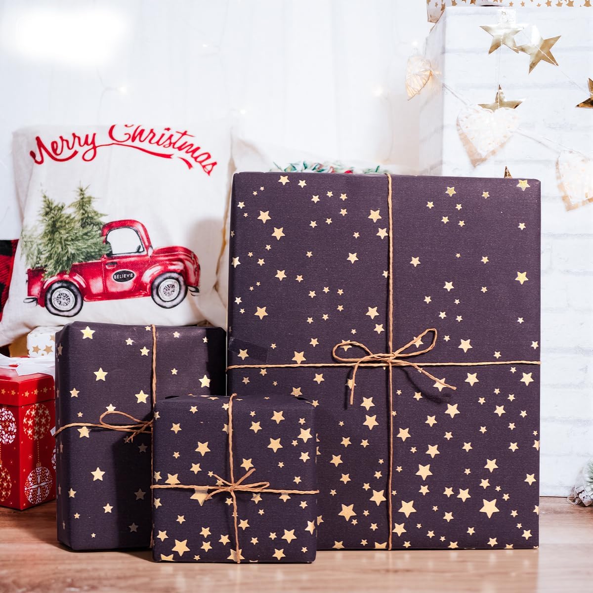 Thumbnail 5 de Birthday Wrapping Paper Roll 43cm x 10m (Blue Kraft with Gold Stars)