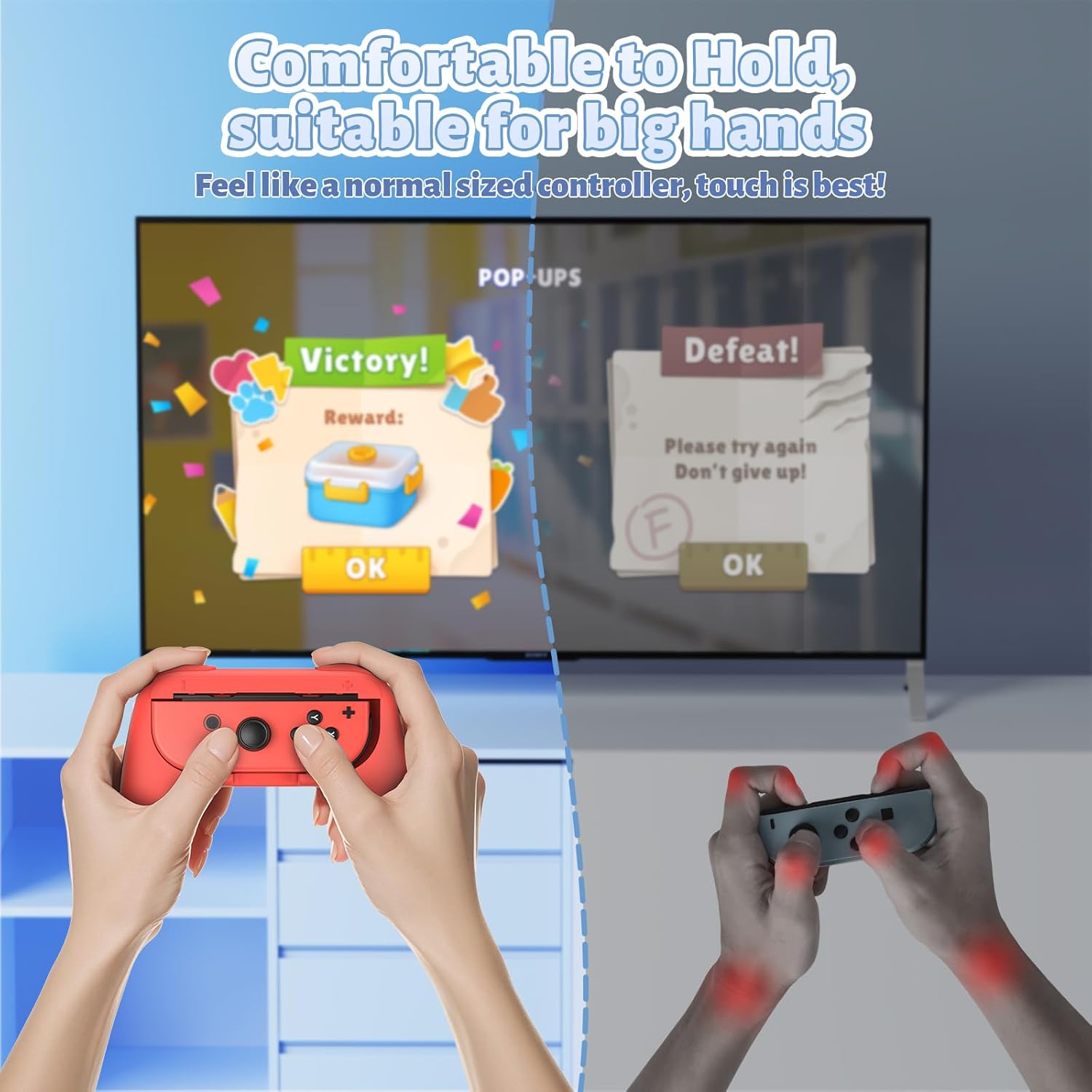 Thumbnail 2 de FASTSNAIL rutschfeste Griffe für JoyCon – kompatibel mit Nintendo Switch (OLED) + 3 Paar Daumengriffe in Blau/Rot