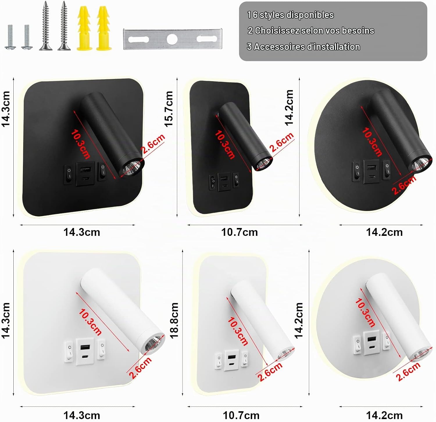 Detalle 1 de uksunvi TC008 led-wandleeslamp met USB- en USB-C-poort, 3000 K