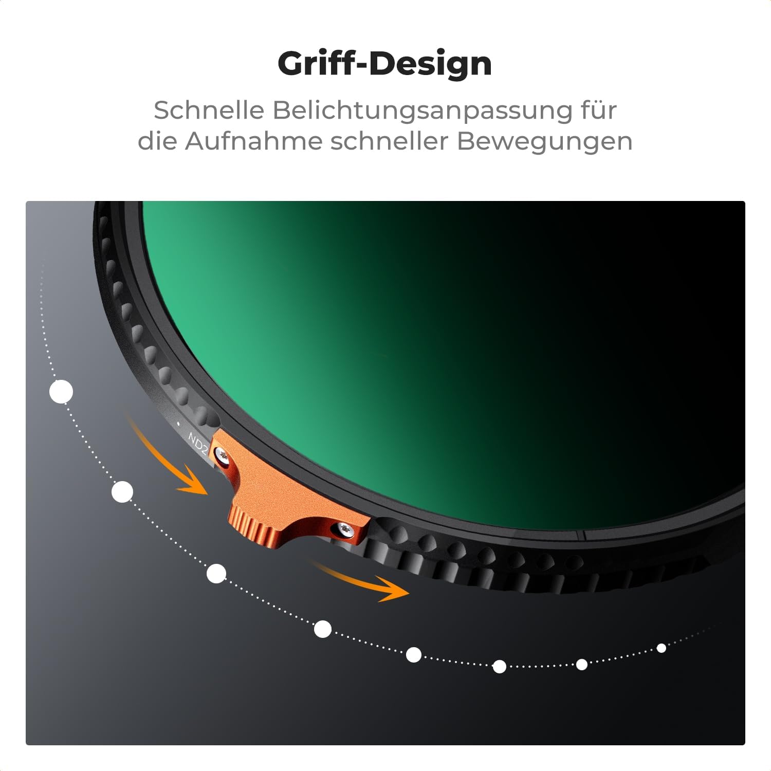 Detalle de K&F CONCEPT Ultra-niedrige Reflexion ND Filter 77mm – Variabler ND2-400 (1–9 Blendenstufen), Nano Xcel