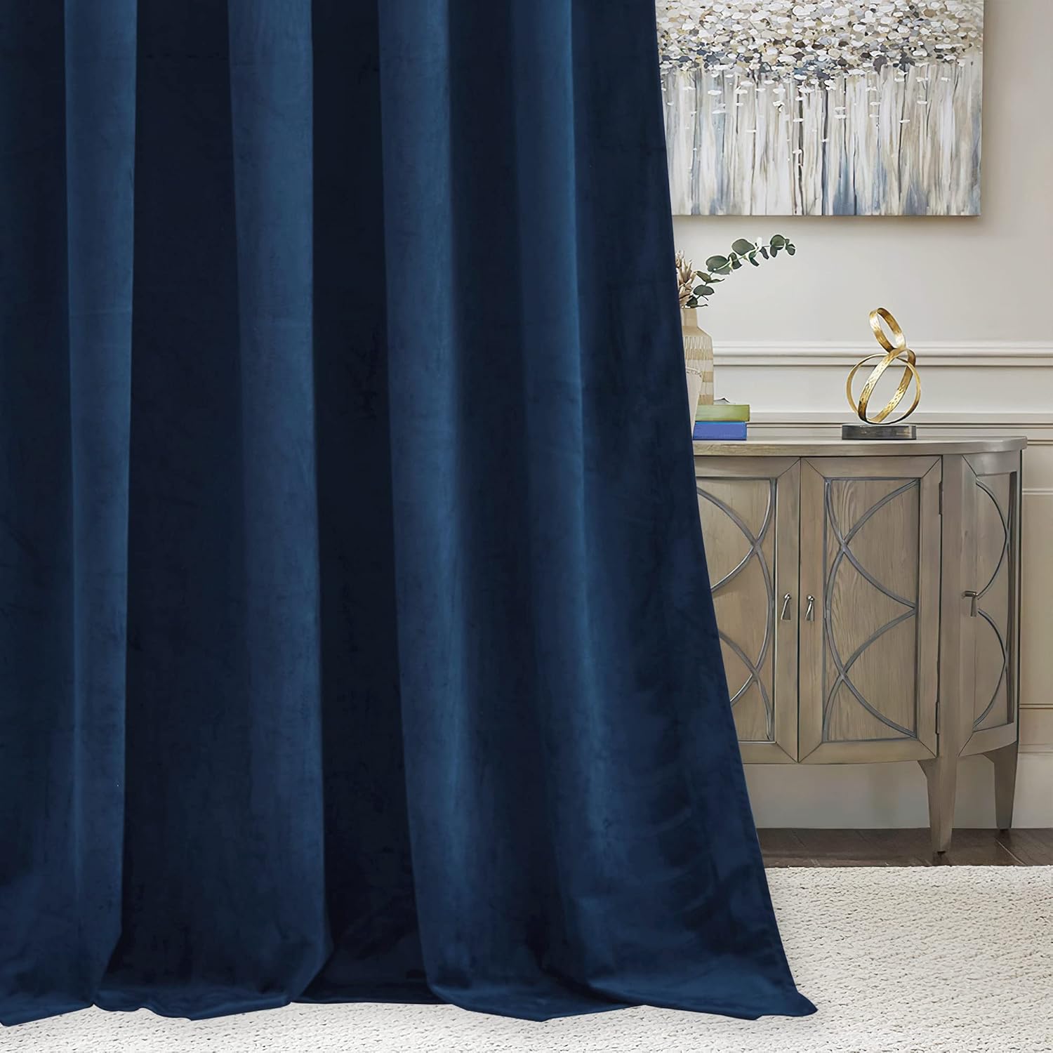 Thumbnail 5 de RYB Home Blue Velvet Curtains 90 Inches – Navy Velvet Blackout Panels, 2-Pack (W52 x L90 each, Total W104 x L90)