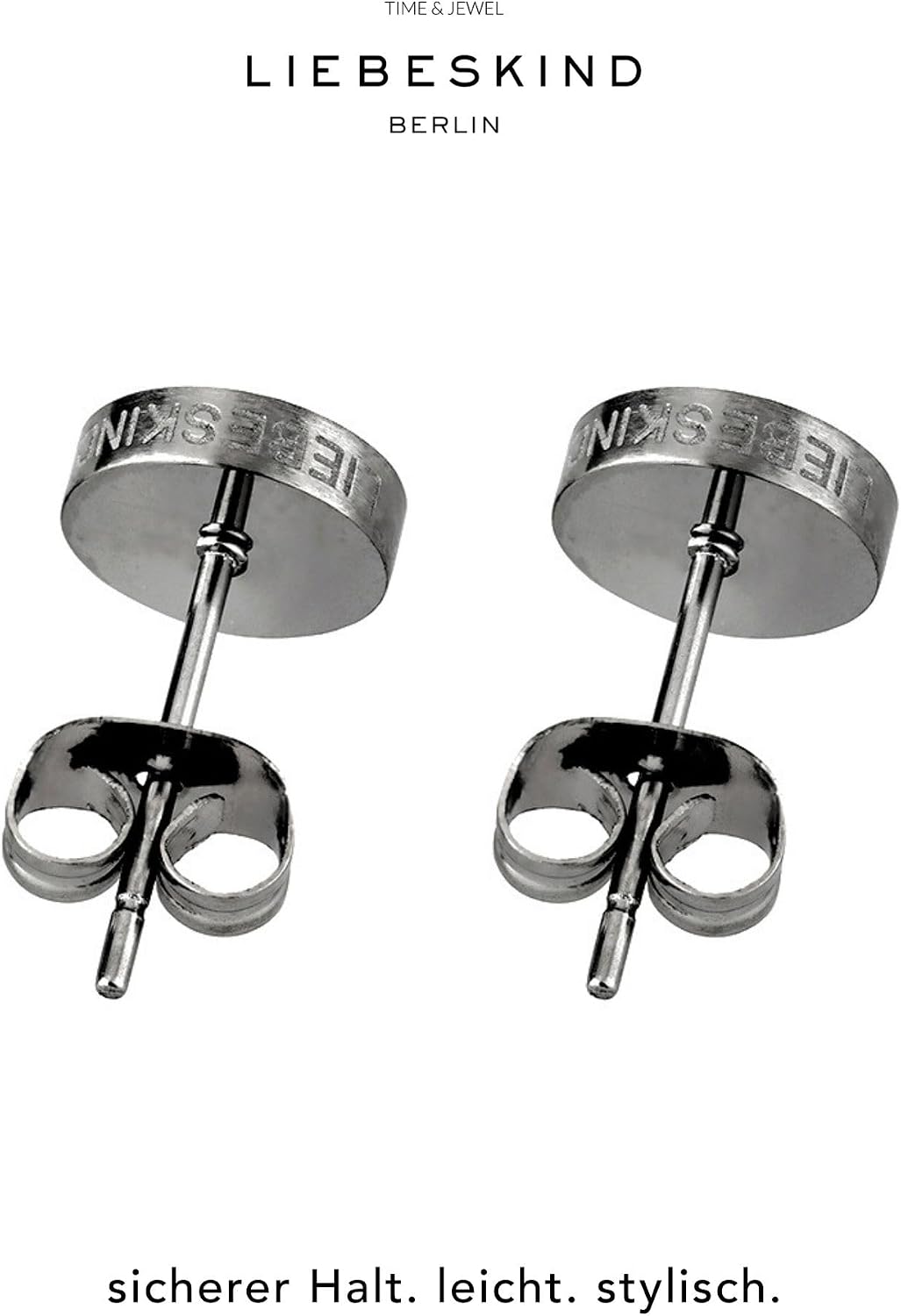Detalle de LIEBESKIND BERLIN Damen Ohrstecker – Basic Ohrringe aus Edelstahl, Silber/Gold/Roségold/Schwarz – 7 mm