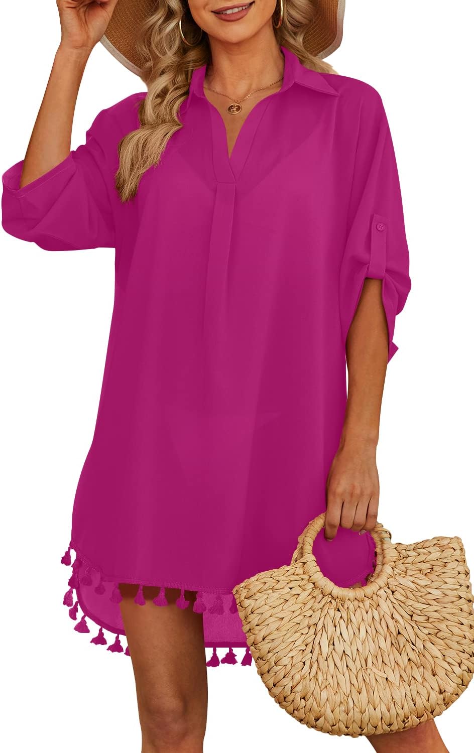 Detalle de Yincro Women's Swimsuit Cover-Up Shirt in Polyester
