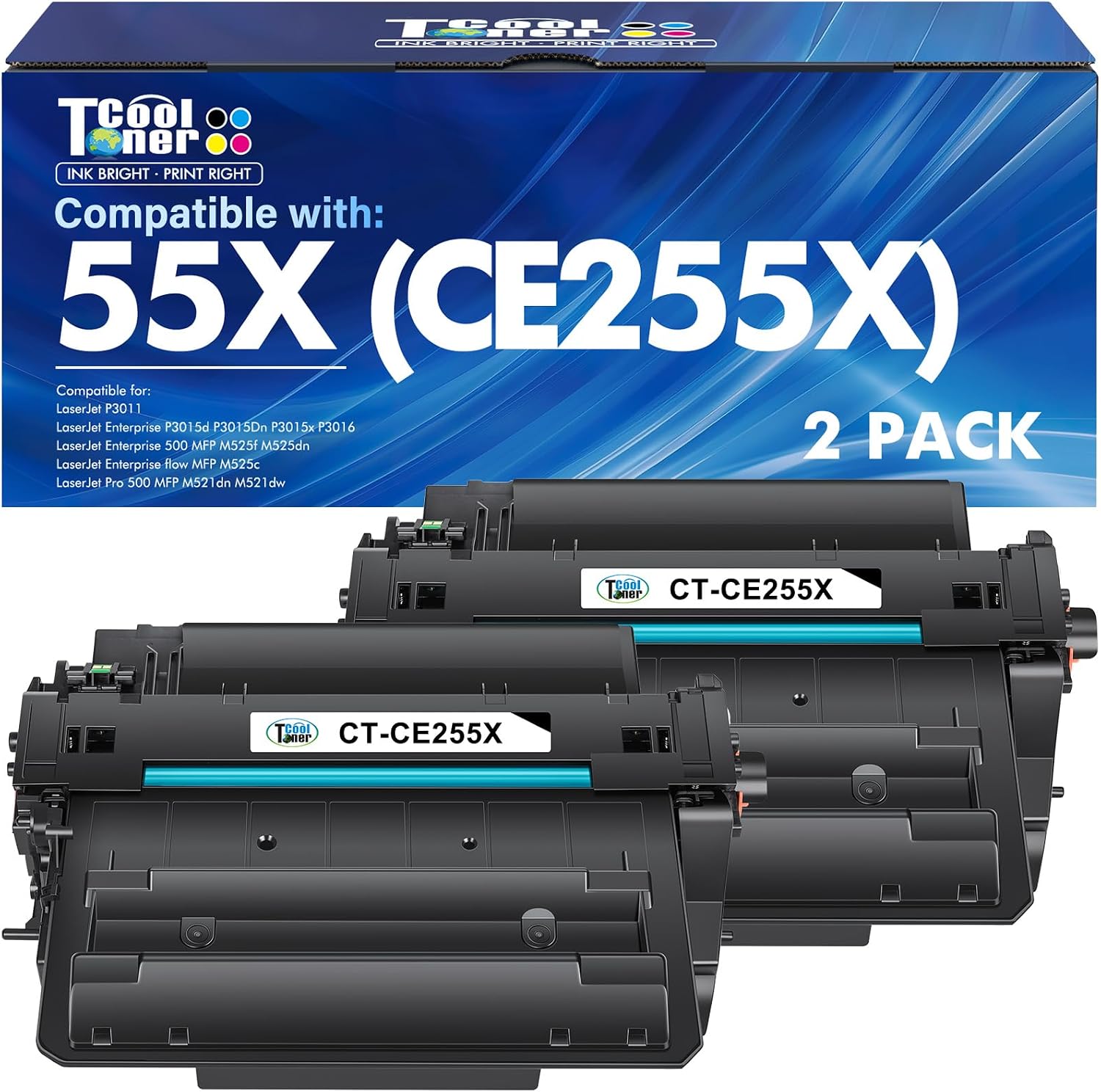 Detalle de Cool Toner P3015 CE255X 55X Black Toner Cartridge, 2-Pack