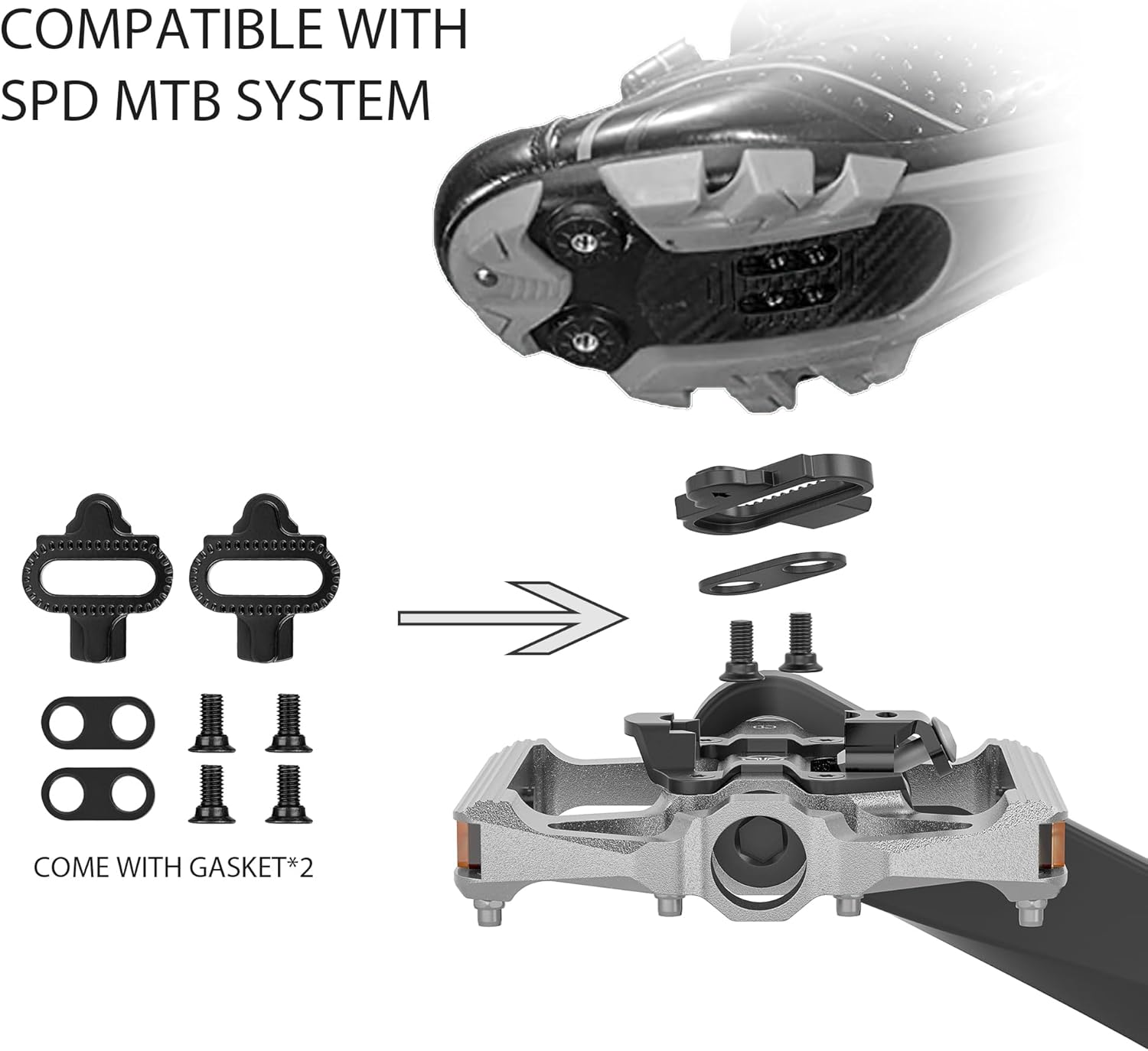 Thumbnail 3 de GEWAGE pédales de VTT plateforme 9/16" avec réflecteurs et pédales à clic compatibles SPD