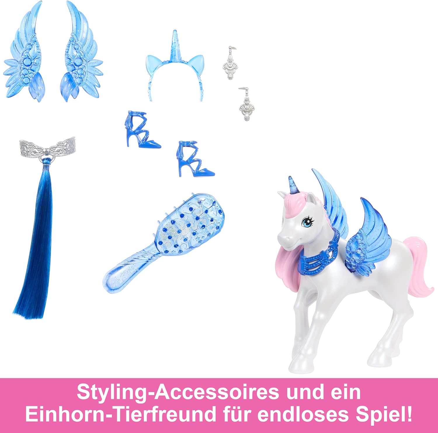 Thumbnail 5 de Barbie „Ein verborgener Zauber“ – Puppe mit Einhorn, abnehmbaren Saphirflügeln und Haarbürste (ab 3 Jahren)