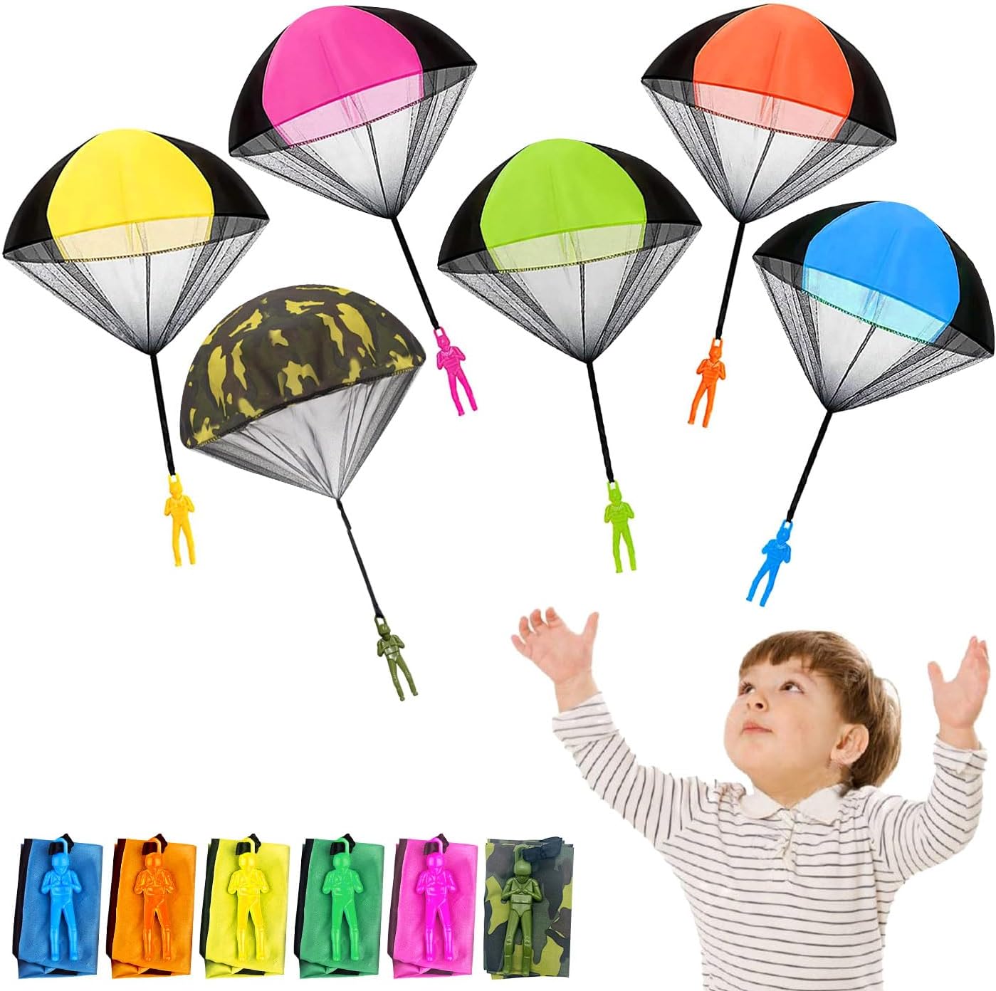 Thumbnail 6 de Jiosdo Fallschirm Spielzeug Kinder – 10 Fallschirmspringer Outdoor-Wurfspiel für den Kindergeburtstag