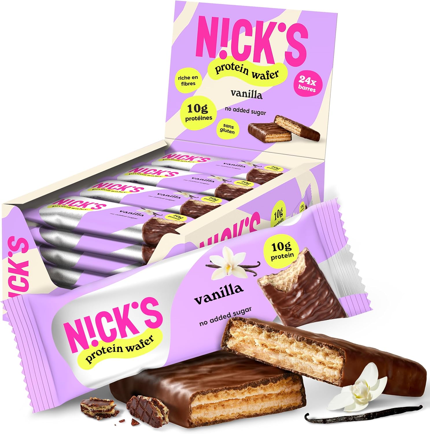 Detalle de NICKS eiwitwafel vanille, 25% eiwit, glutenvrij en zonder toegevoegde suiker