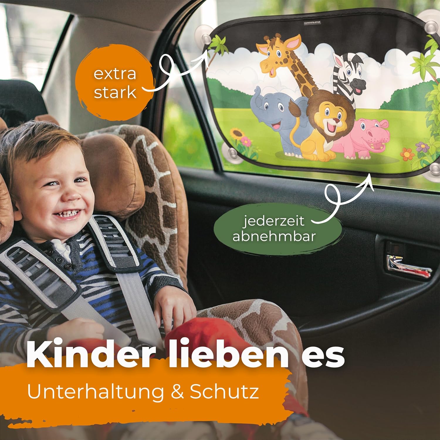 Thumbnail 1 de CARAMAZ Sonnenschutz Auto Baby OPTI-DARK mit zertifiziertem UV-Schutz, 48 x 30 cm, 2 Stück – Motiv Safari