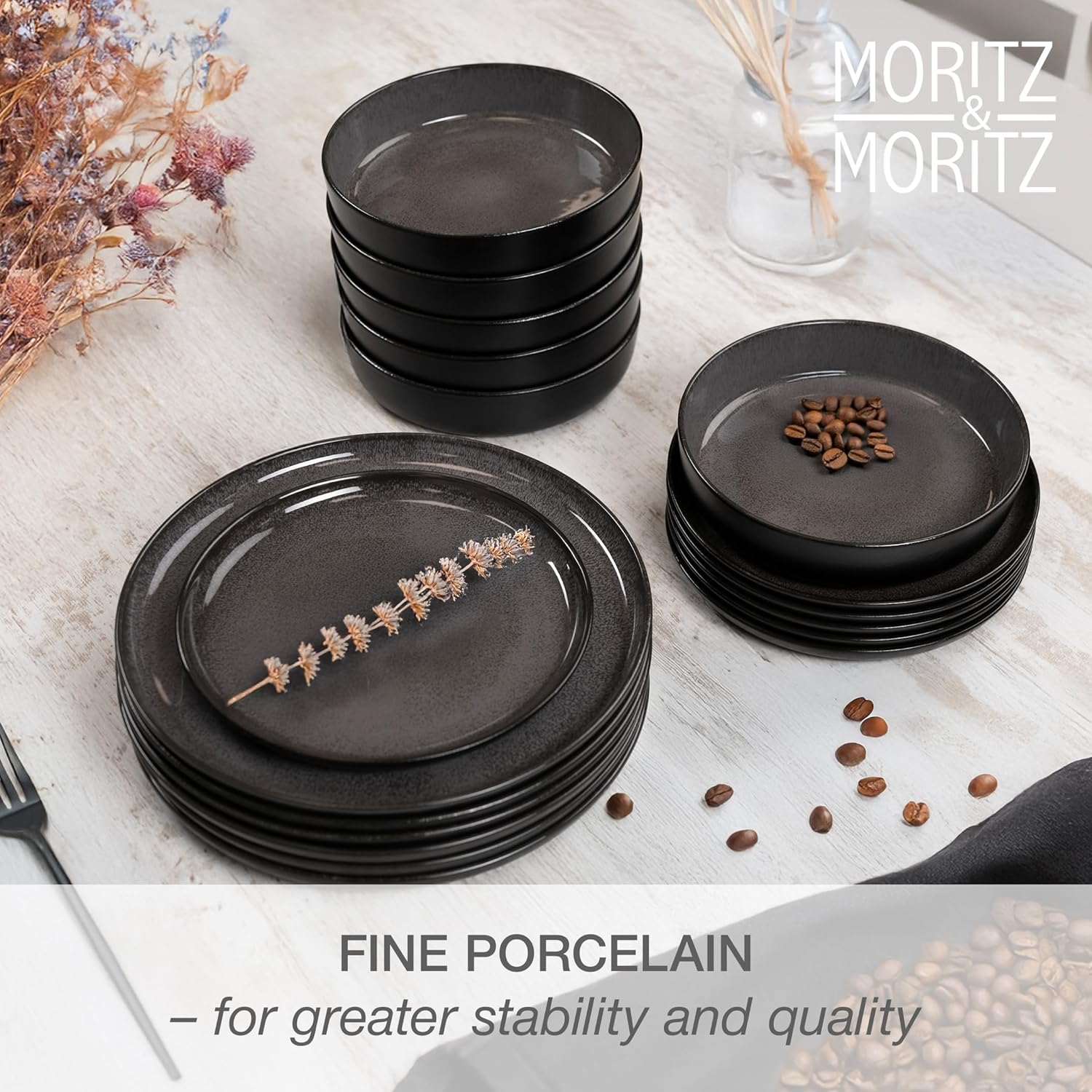 Detalle de Moritz & Moritz VIDA 18-Piece Anthracite Porcelain Dinner Set for 6