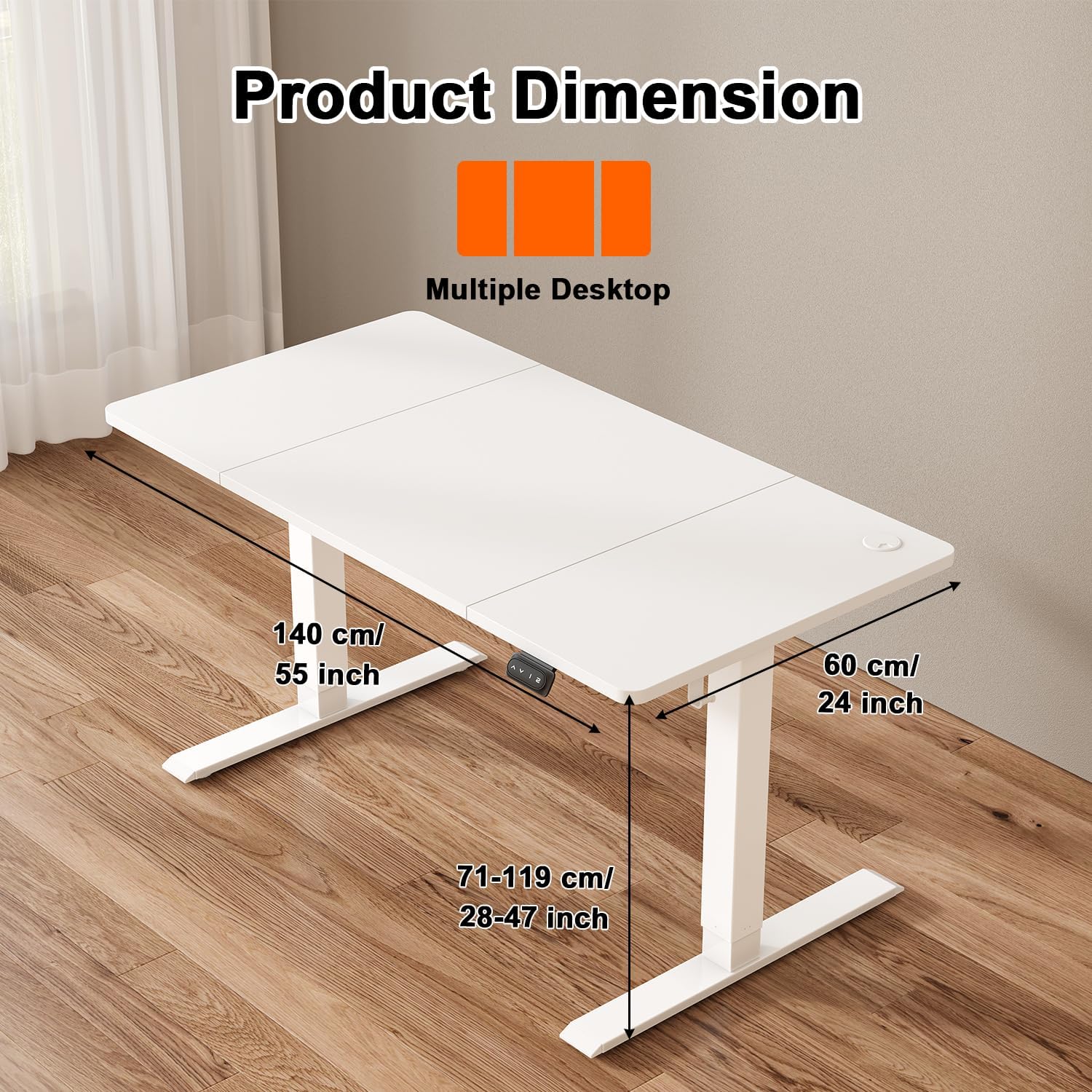 Detalle de JUMMICO Scrivania regolabile in Altezza, Standing Desk 140 x 60 cm – bianco