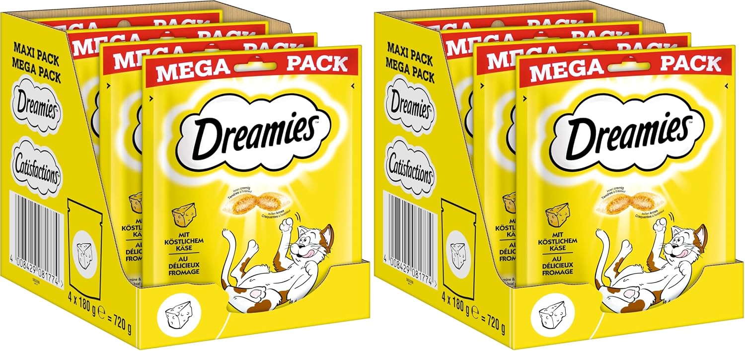Detalle 2 de DREAMIES Katzensnacks Käse – 2x350 g Mega Box, knusprig außen, cremige Füllung