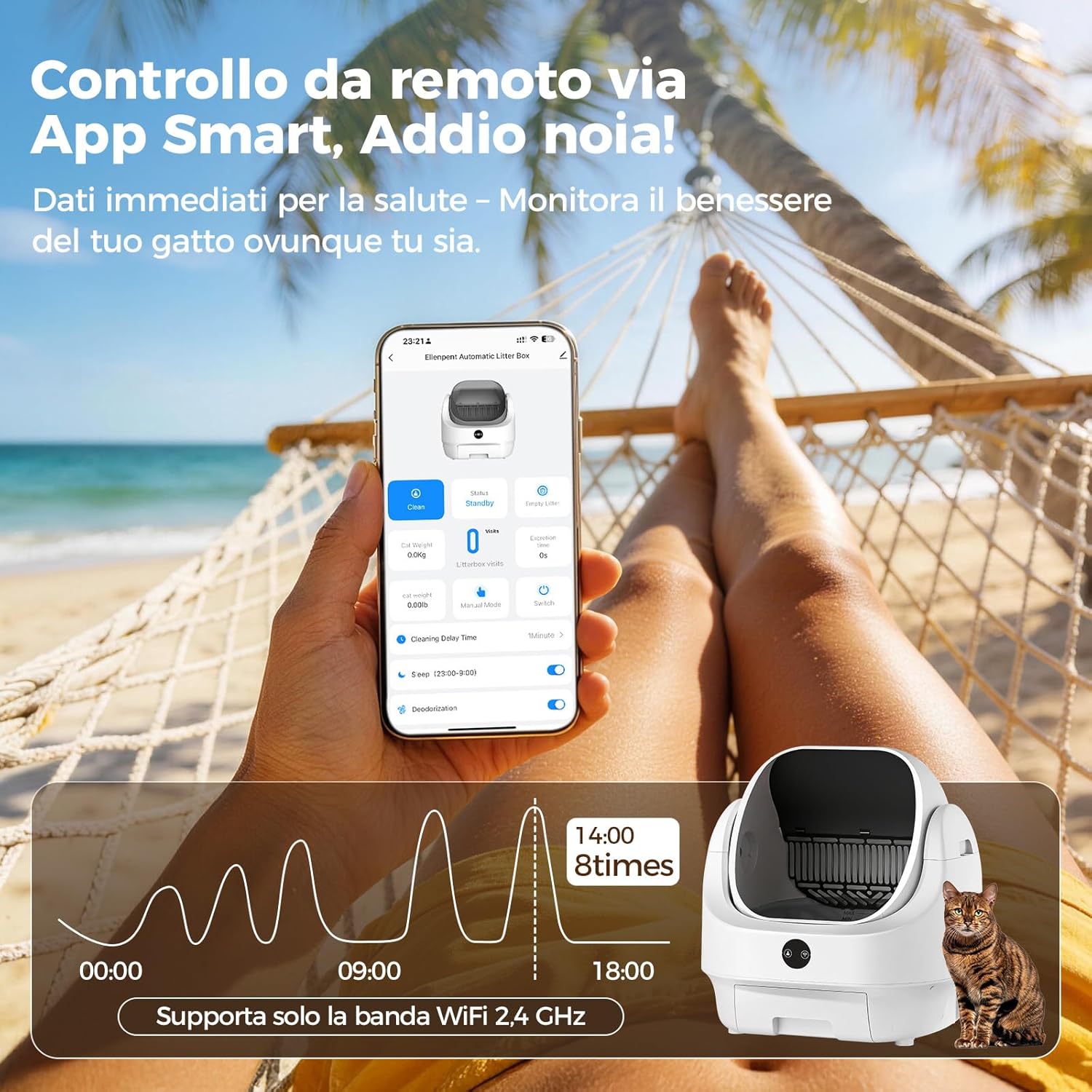 Detalle de Lettiera Gatto Autopulente Aperta Ellenpent: silenziosa, controllabile da app e con gestione degli odori