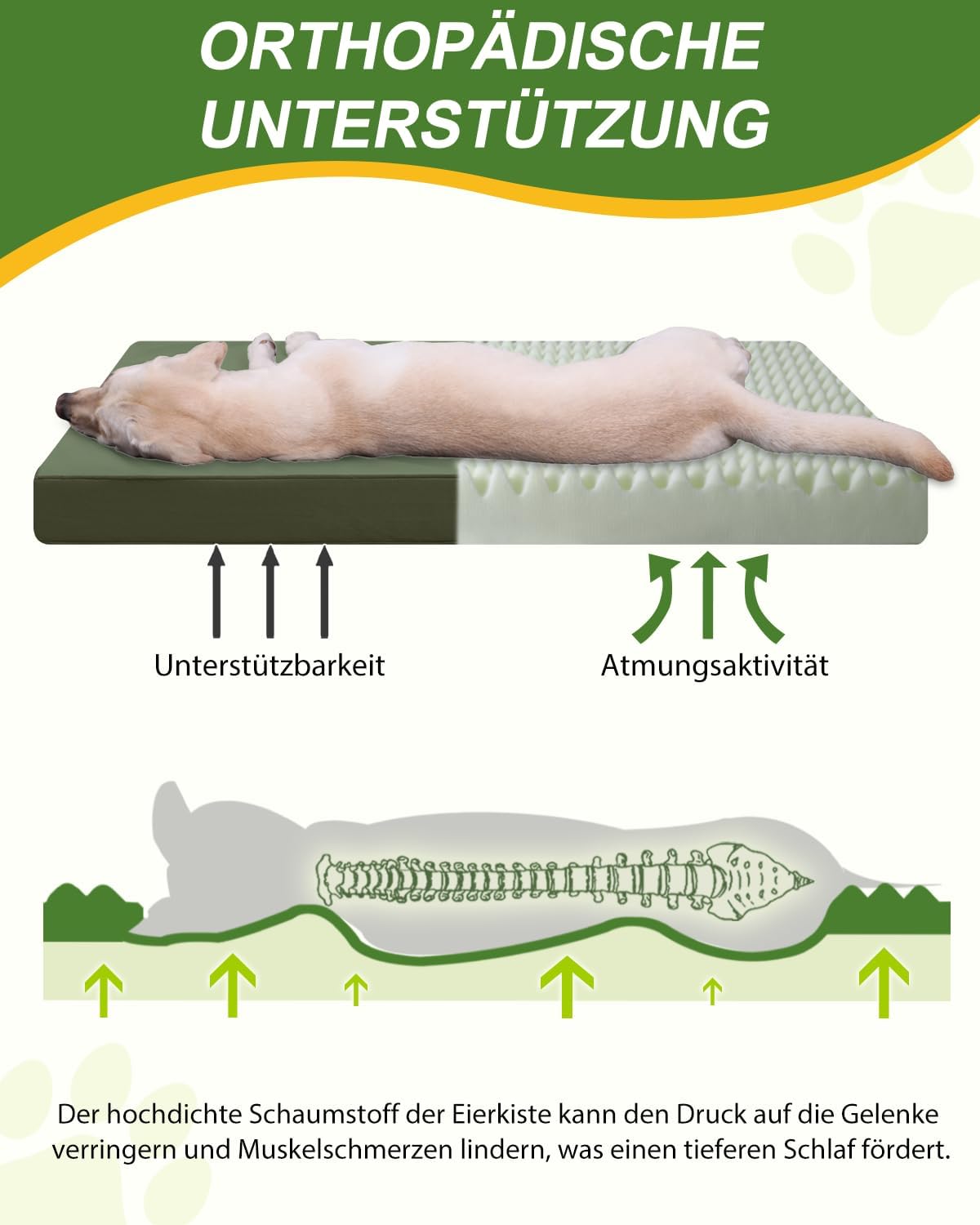 Thumbnail 3 de Favodormir Orthopädisches Hundebett für große Hunde (104 x 68 cm) mit abnehmbarem, wasserabweisendem Kunstlederbezug – grün