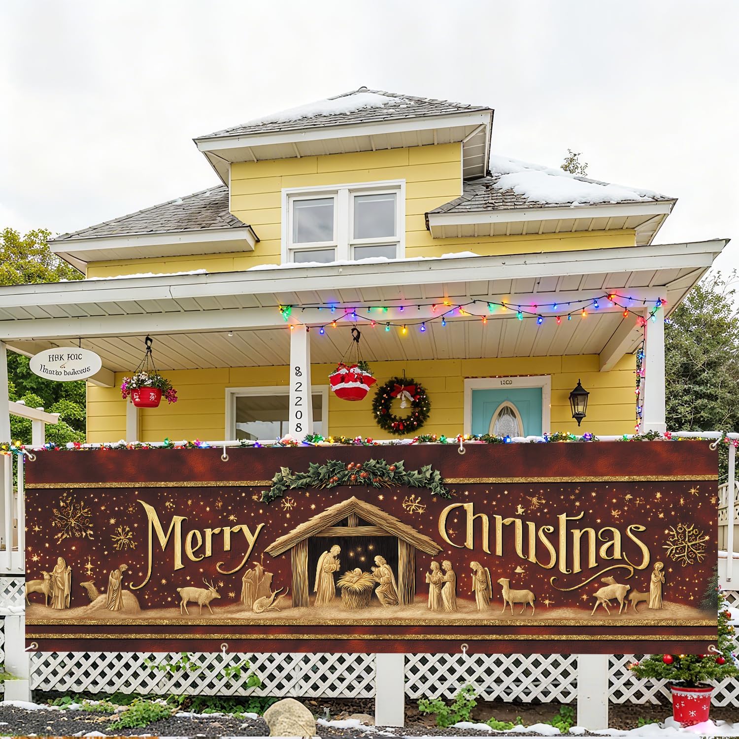 Thumbnail 3 de CRYSLOVE „Frohe Weihnachten“ Weihnachtsbanner für Balkon, Outdoor & Indoor – 300 x 90 cm