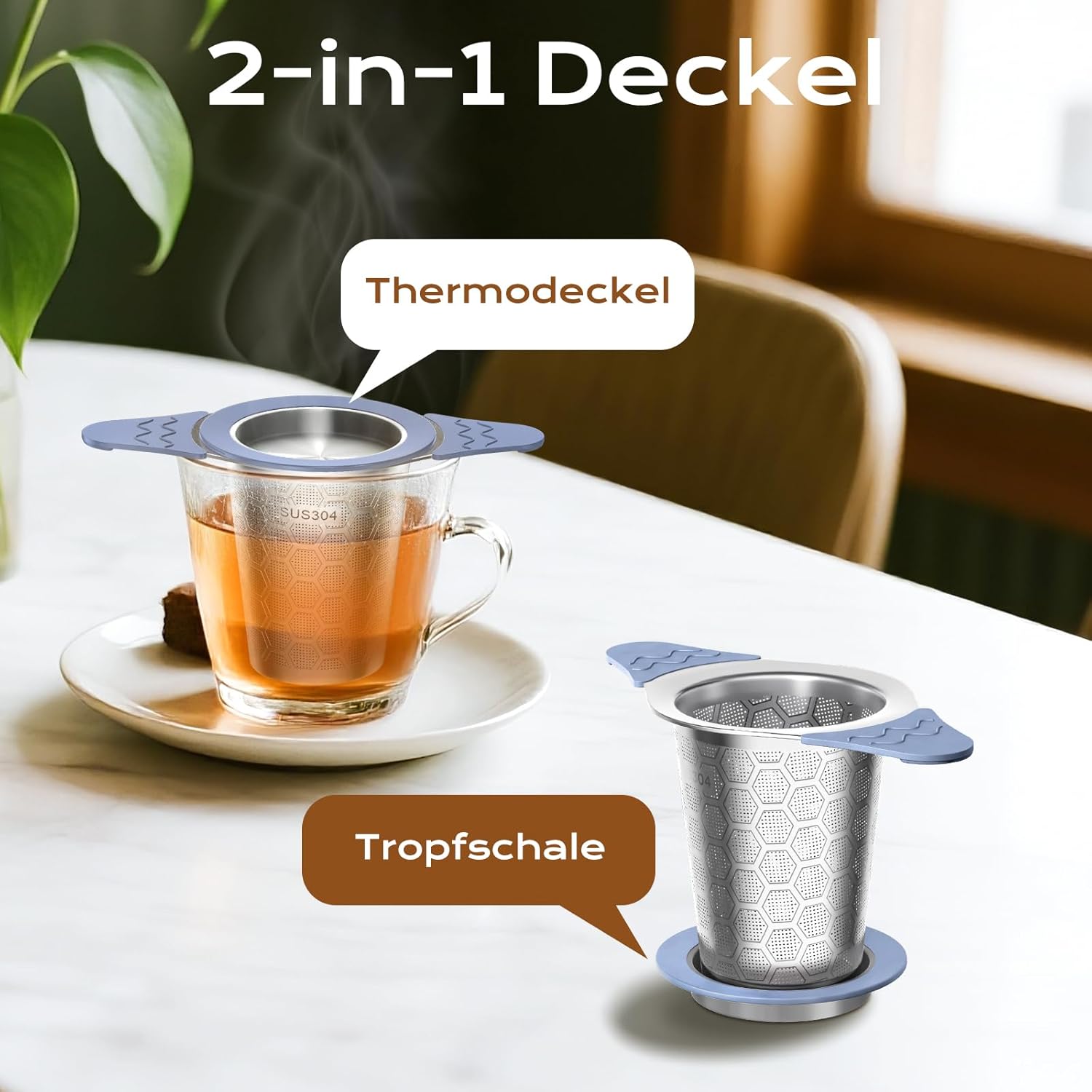 Thumbnail 3 de yomanta Teesieb mit Deckel aus 304 Edelstahl – breiter Griff mit hitzebeständigem Silikon