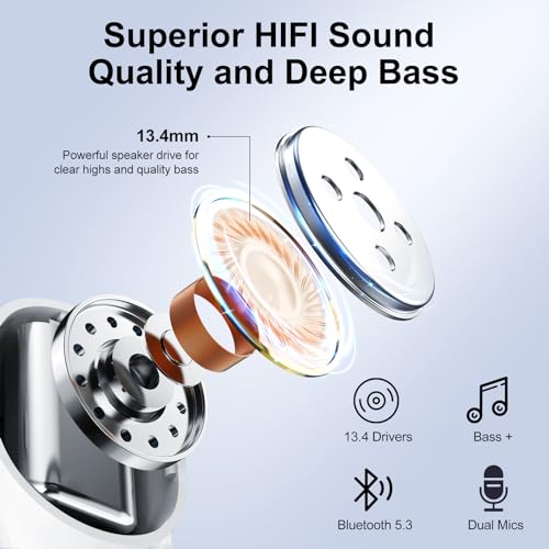 Detalle de POMUIC Auriculares Inalámbricos Bluetooth 5.3 con 13,4 mm, pantalla LED e IPX7