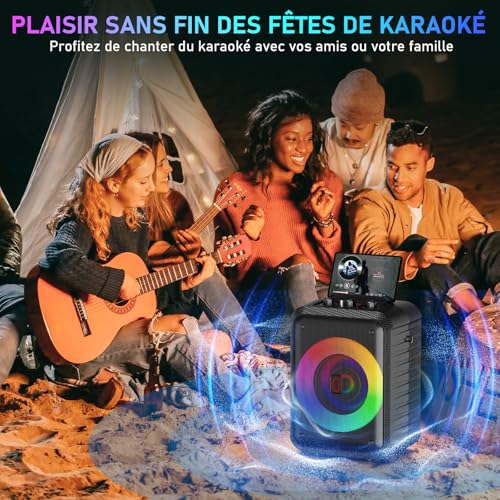 Thumbnail 5 de HWWR T13 enceinte karaoké portable 120 W avec deux micros sans fil et LED
