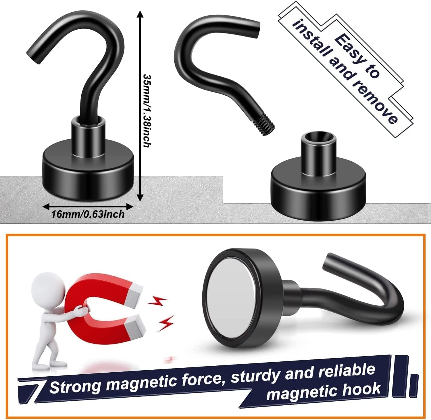 Detalle de FINDMAG 20-Pack Magnetic Hooks: Extra-Strong Neodymium Hooks, 25 lb+ Pull