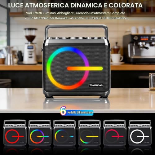 Detalle de Macchina per karaoke TOMPROAD: PA portatile con 2 microfoni wireless, luci LED e Bluetooth