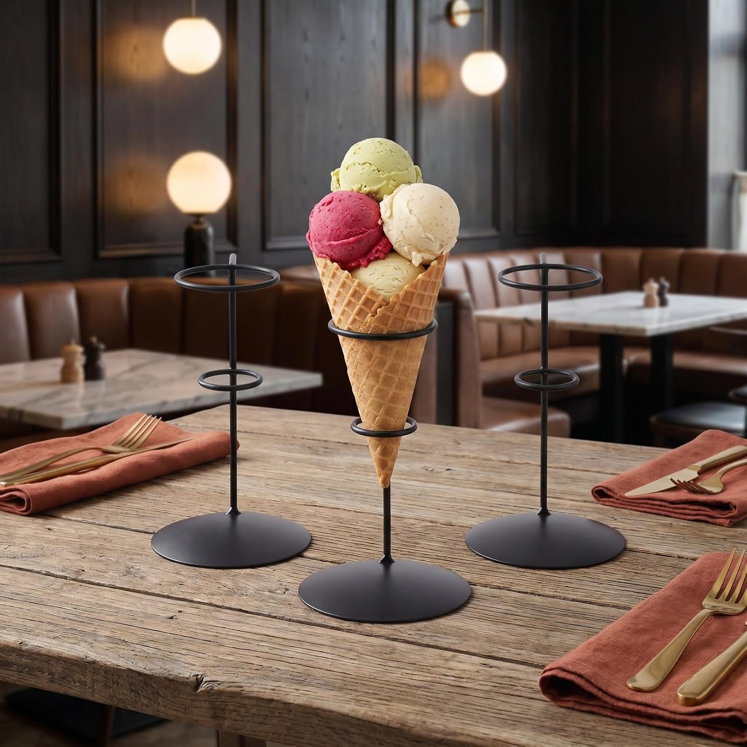 Detalle de Cabilock Ice Cream Cone Holder Stand – 3-Piece Compact Gelato Display Rack
