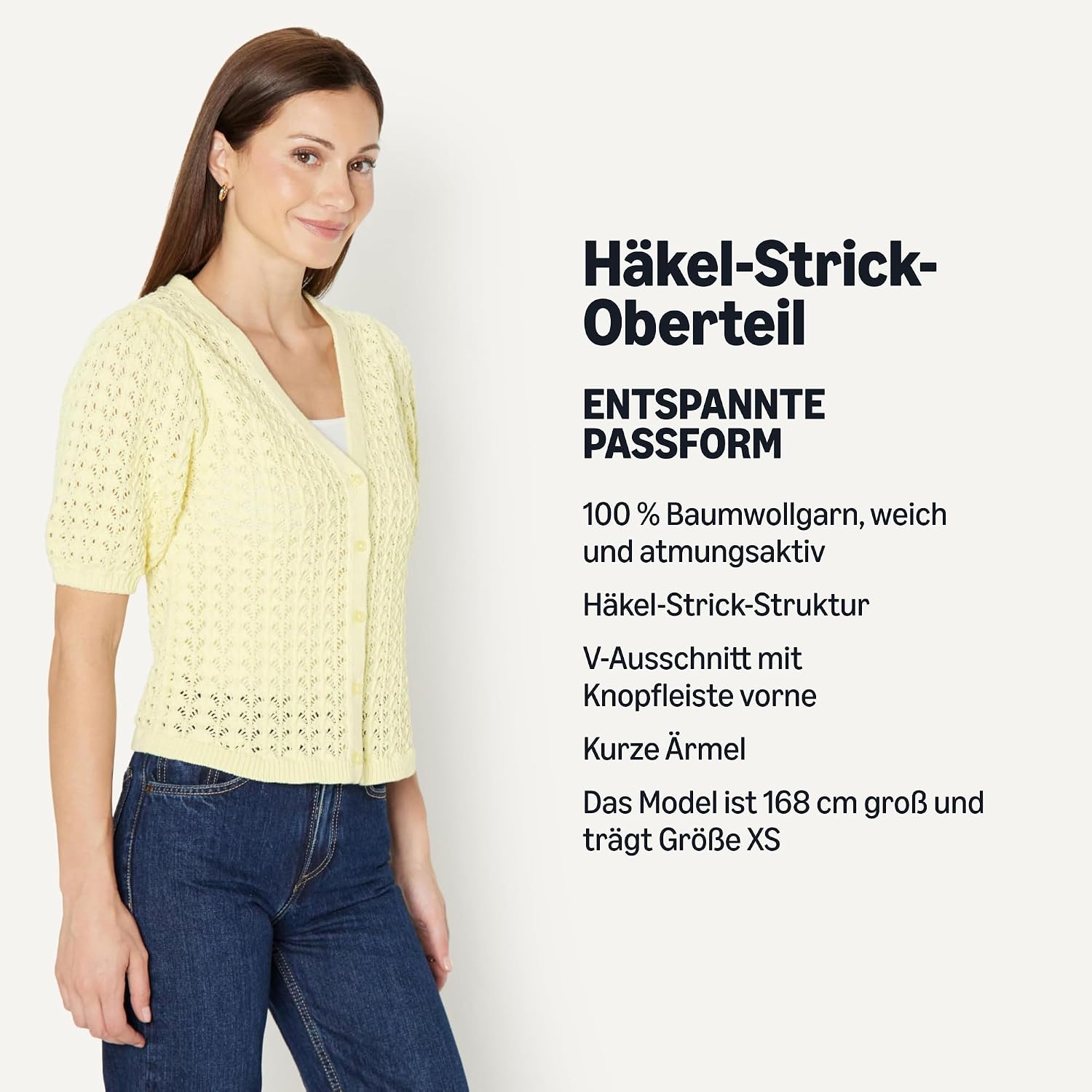 Detalle de Amazon Essentials Damen Kurzärmeliger Häkel-Cardigan aus Baumwolle