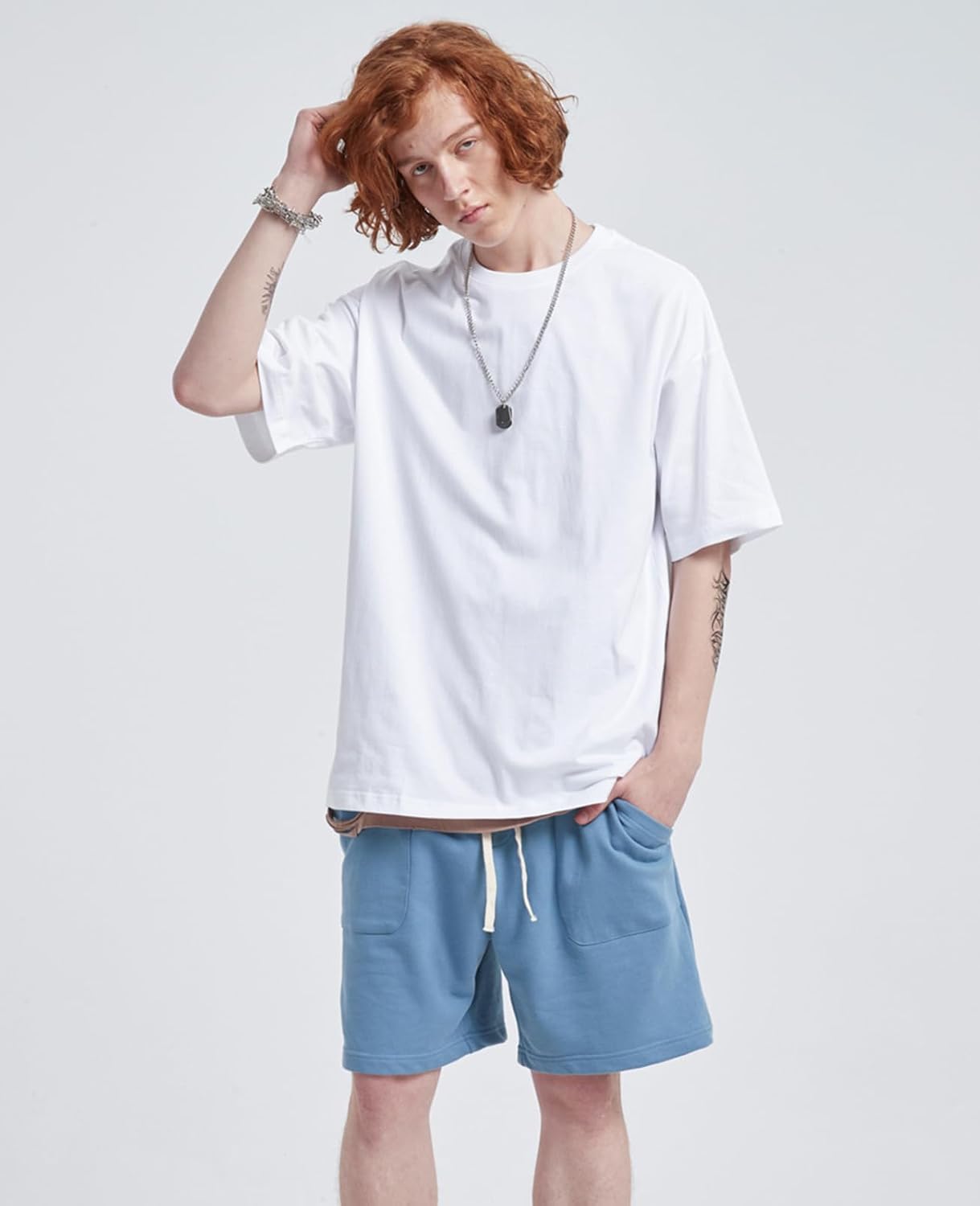 Detalle de SnowElve Men's Oversized Heavyweight Crewneck T-Shirt