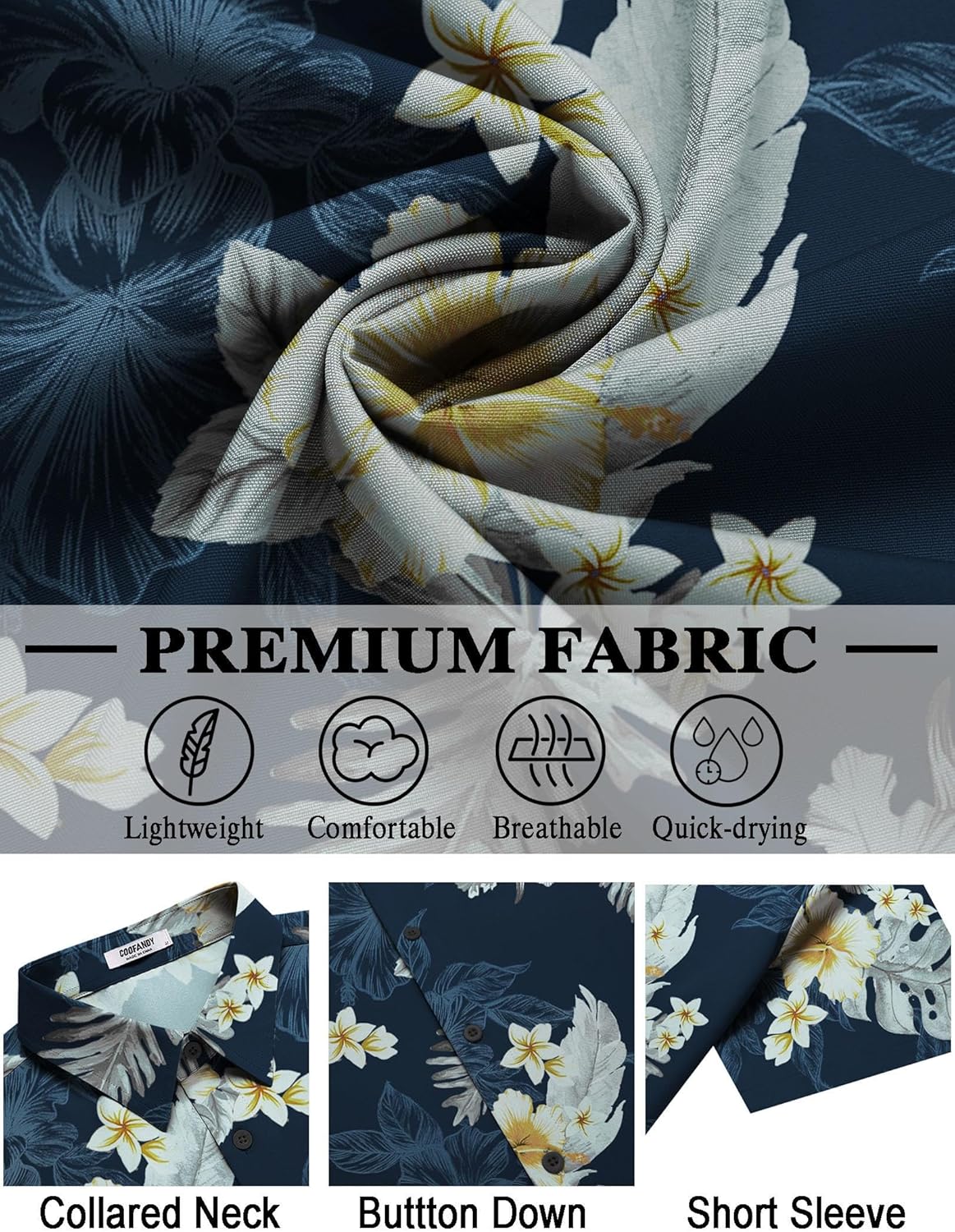 Thumbnail 4 de COOFANDY Men’s Hawaiian Shirt (Short Sleeve Button-Down) Tropical Floral Summer Beach Shirt