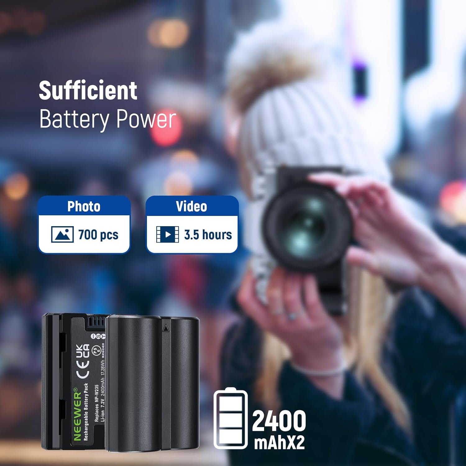 Detalle de NEEWER NP-W235 Kamera Akkuladegerät Set – Doppel-Ladegerät mit LCD & 2x 2400mAh Ersatzakkus (Kompatibel mit Fujifilm X-T5/X-T4, GFX 100S, X-H2S, VG-XT4)