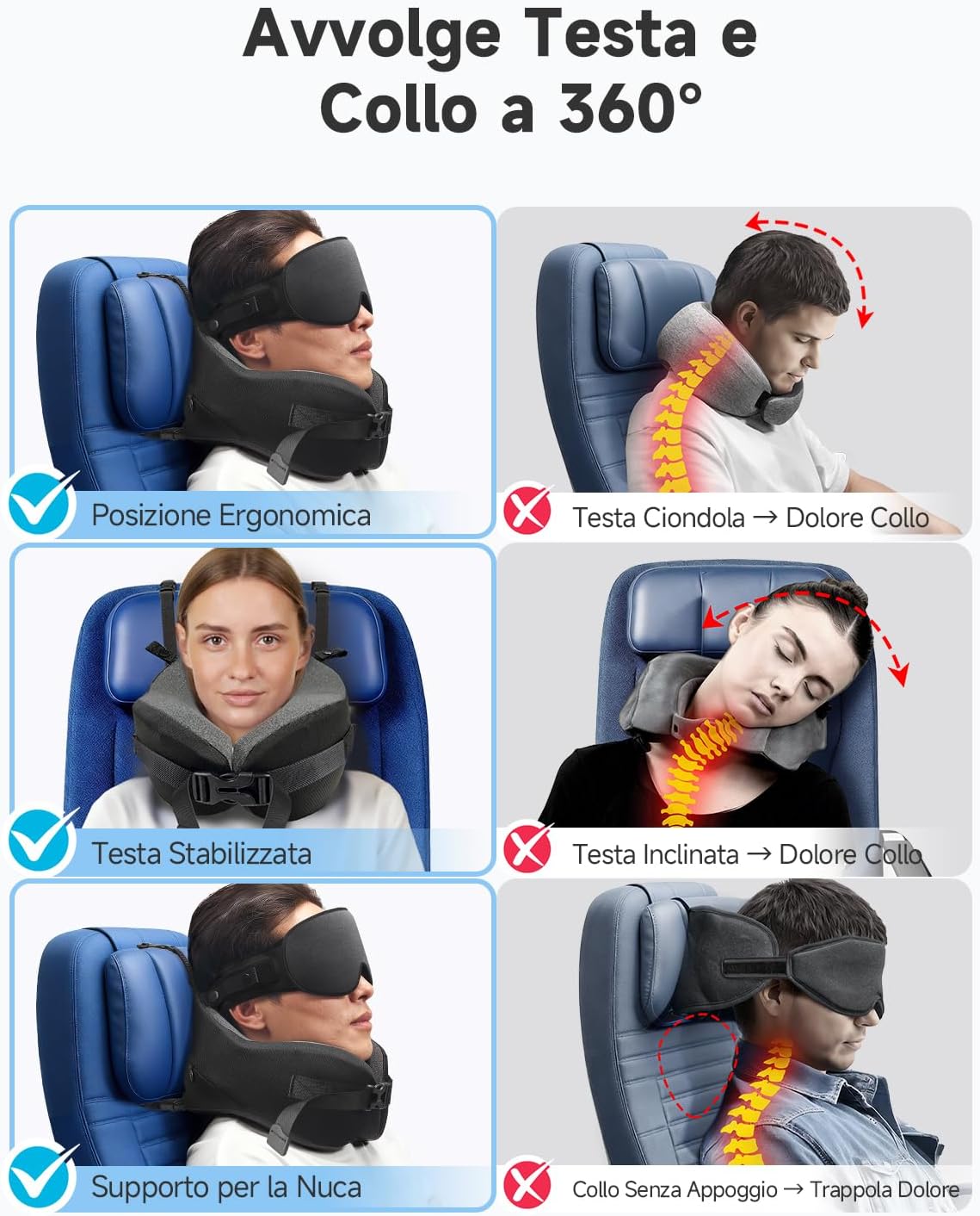 Thumbnail 3 de Umisleep Cuscino da Viaggio Memory Foam con Supporto 360° e Maschera Occhi 3D – Nero