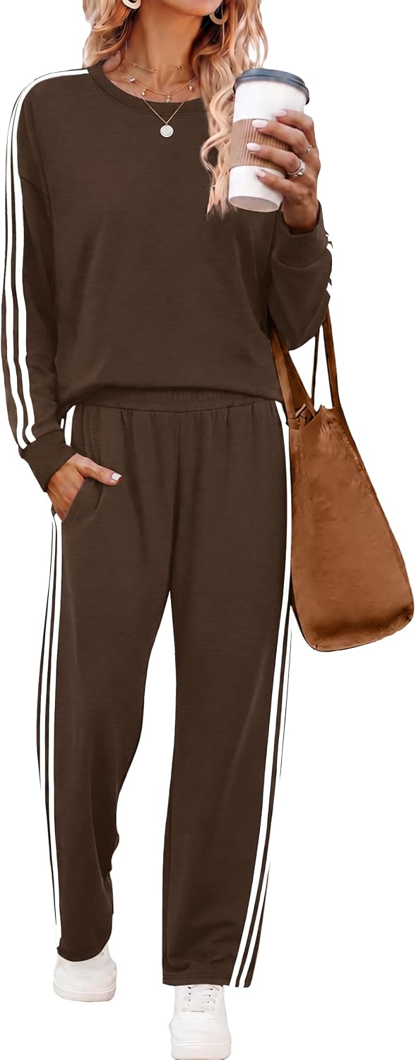 Detalle de Sampeel 2-Piece Color-Block Sweatsuit Set for Women with Striped Sleeves