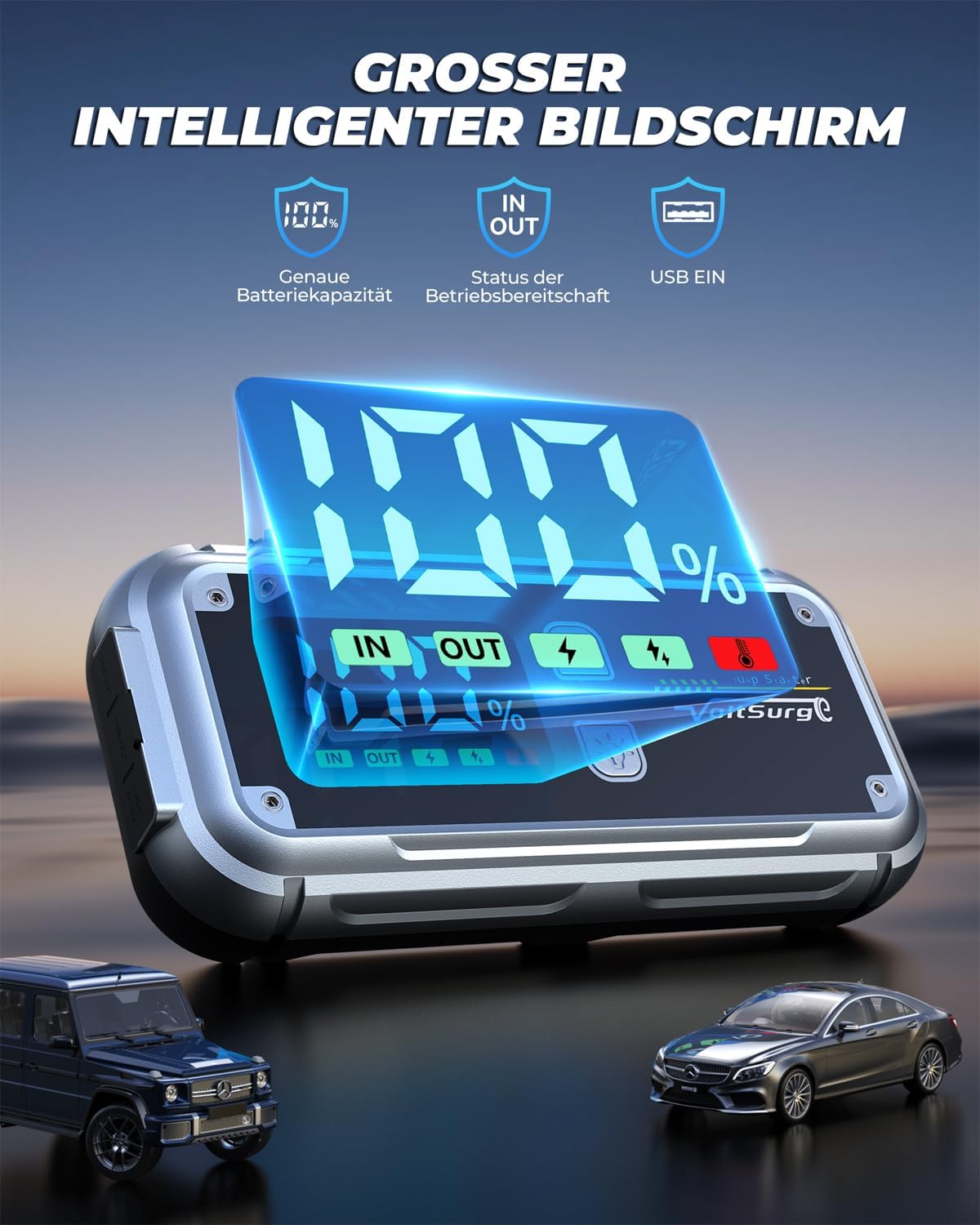 Thumbnail 2 de Starthilfe Powerbank, 6000A Spitzenstrom Starter Powerbank Tragbare Auto Starthilfe mit USB-Schnellladung 3.0, LCD Bildschirm, Taschenlampe, 12V für Alle Benzinmotor/8,0L Dieselmotor
Starthilfe Powerbank, 6000A Spitzenstrom Start…