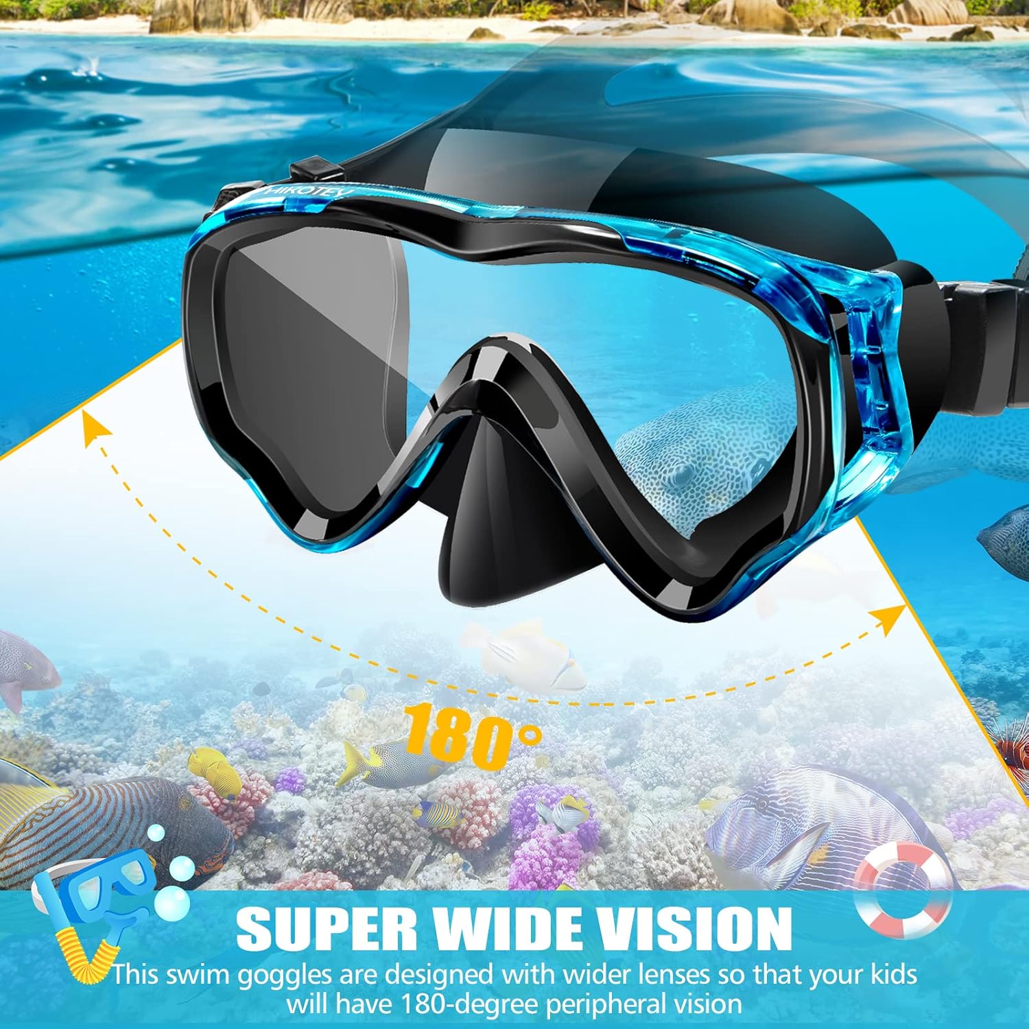 Thumbnail 2 de HIKOTEY Kids Snorkel Set (4-16 Years) with 180° Panoramic View Mask and Dry Snorkel