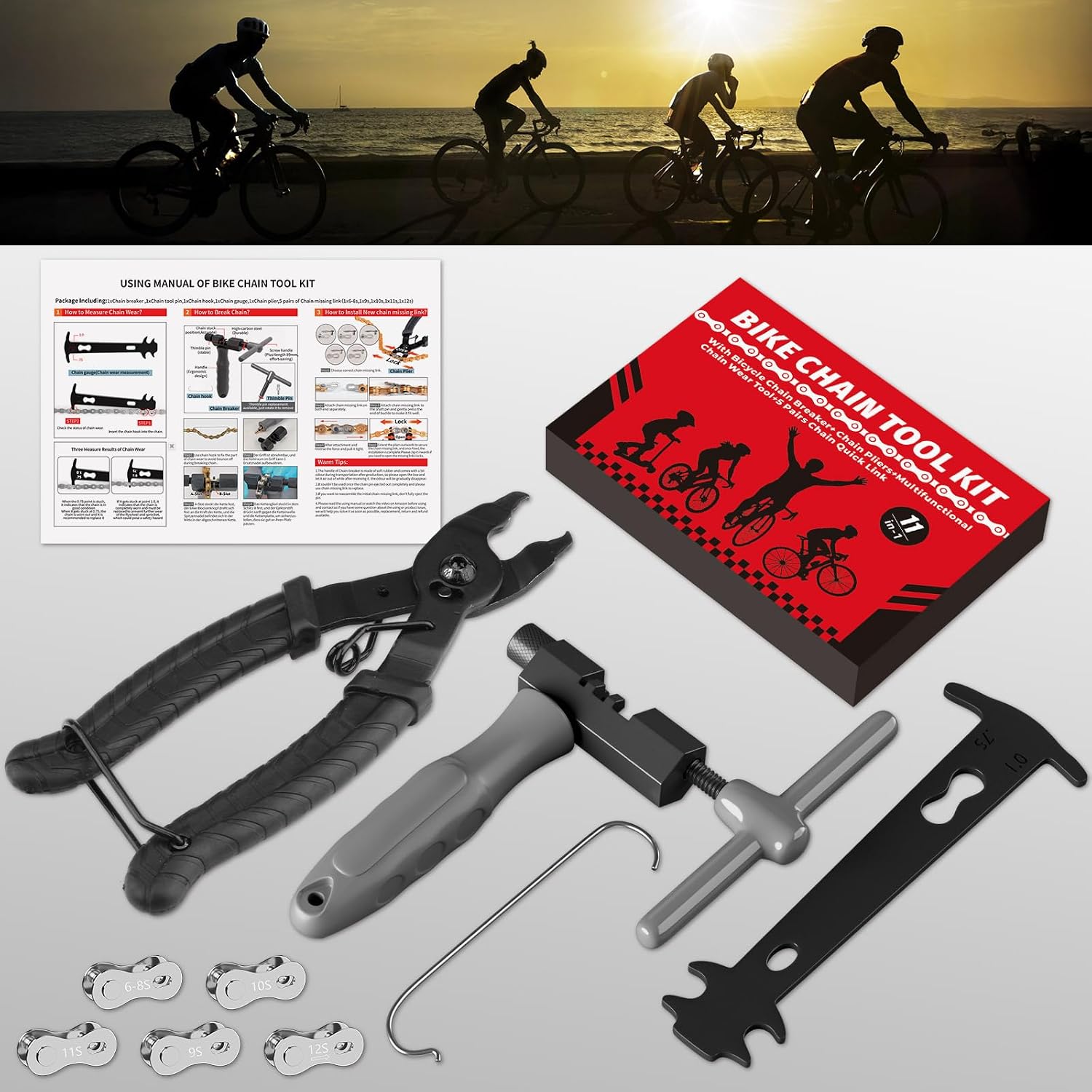 Thumbnail 6 de ytorgr Bike Chain Tool Repair Kit: all-in-one chain tool, wear gauge and 5 pairs of links for 6–12 speed chains