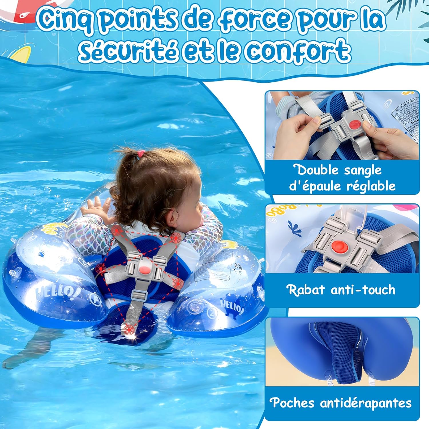 Thumbnail 2 de YOOHBERRYS Bouée bébé gonflable avec pare-soleil et support inférieur (3 à 36 mois)