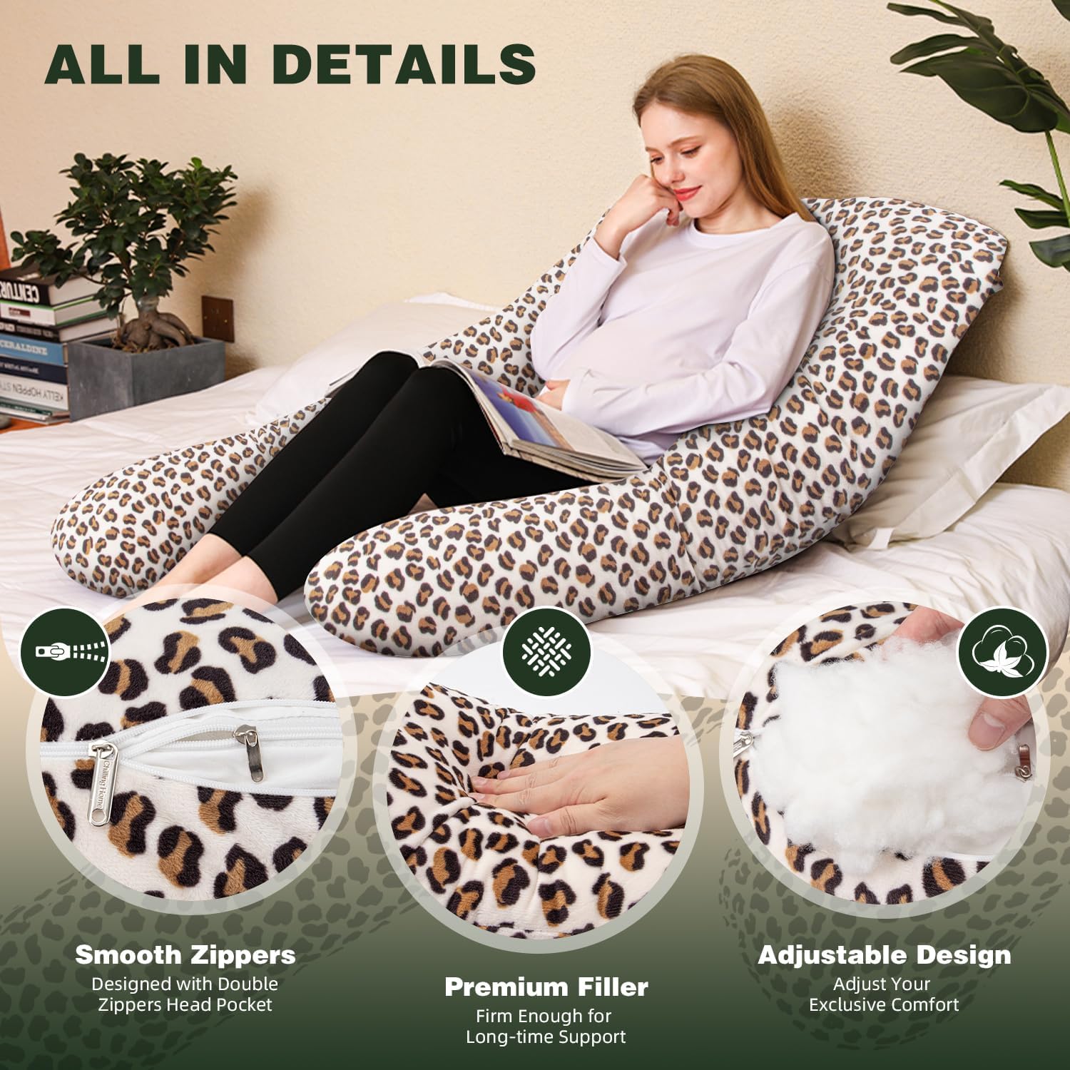 Thumbnail 4 de Chilling Home 55-inch U-shaped pregnancy pillow with washable cover (Leopard Print)