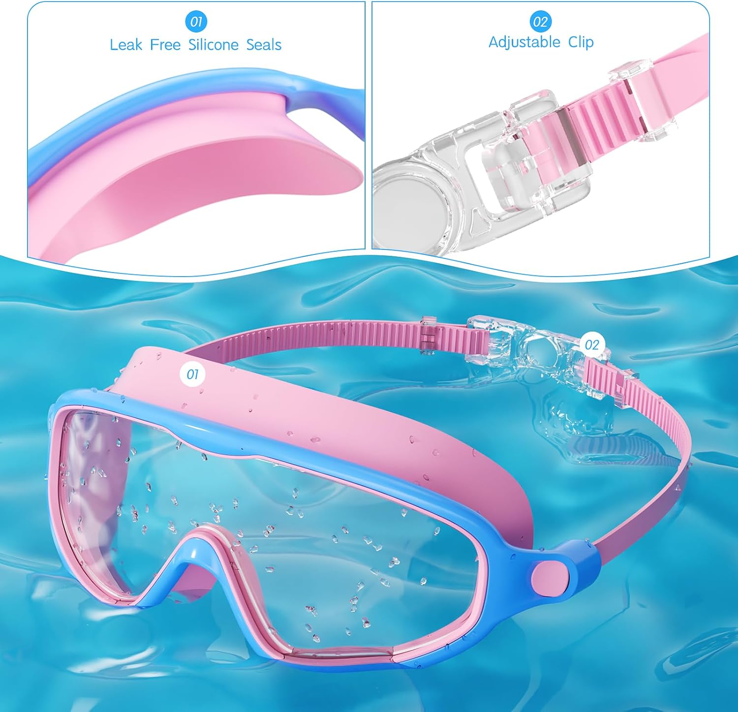 Detalle de Senders 2 Pack Kids Wide Vision Anti-Fog Swimming Goggles